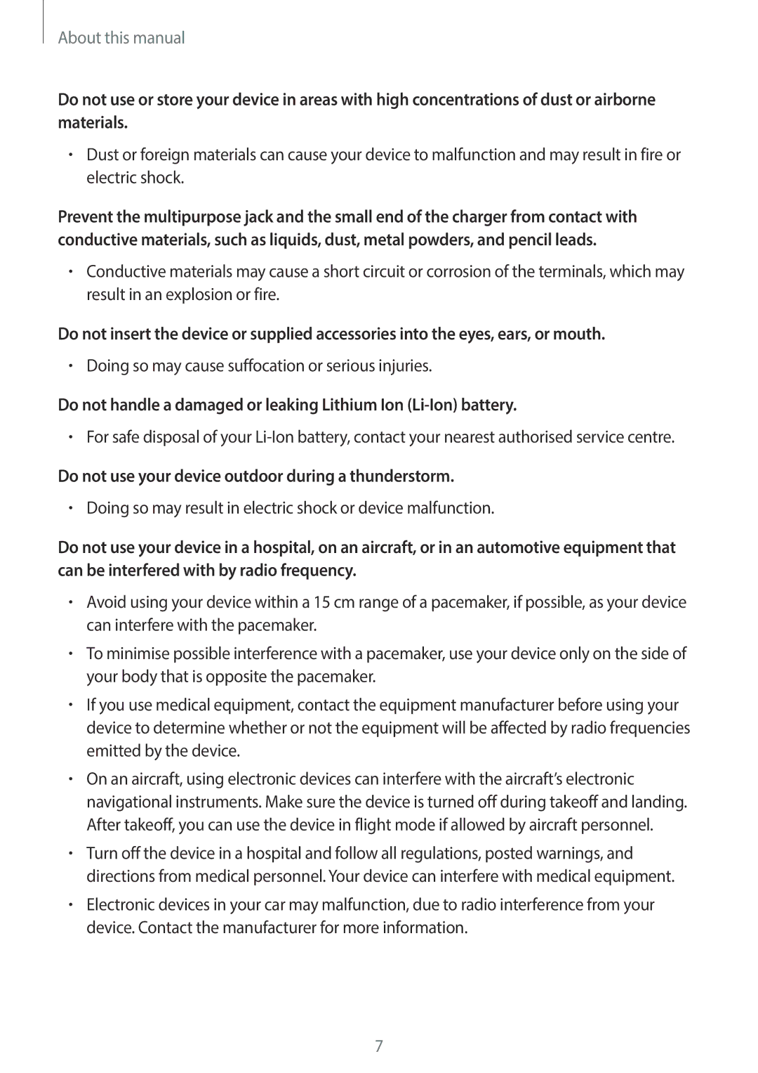 Samsung EKGC200ZWAXA, EKGC200ZKAXA user manual Do not use your device outdoor during a thunderstorm 