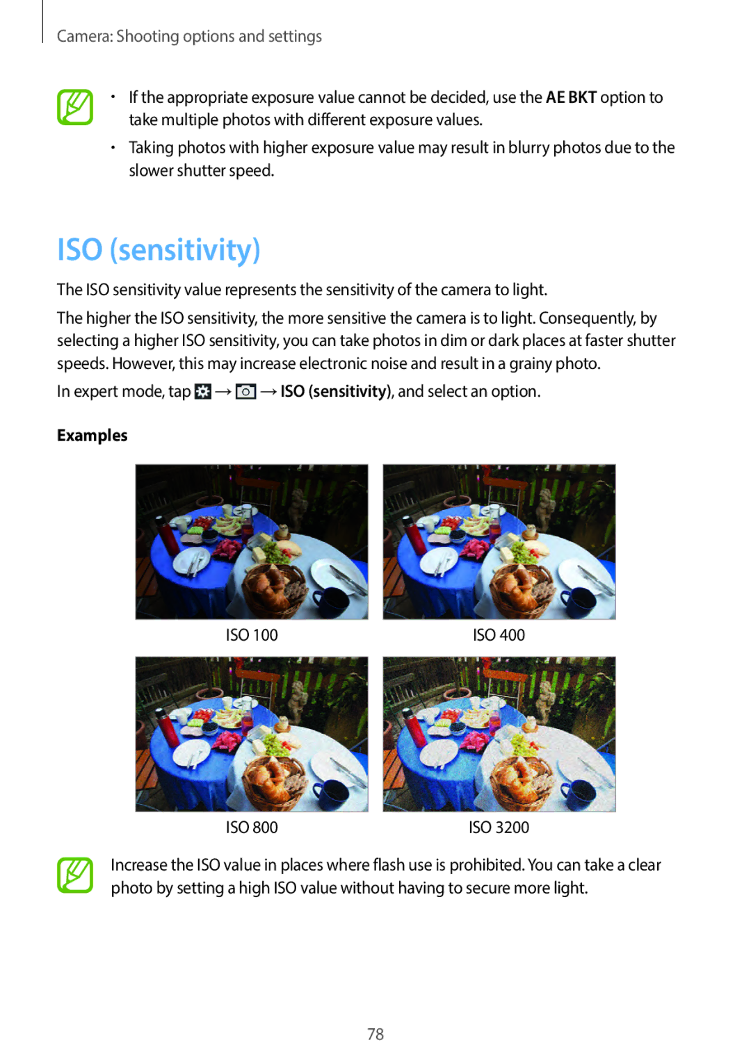 Samsung EKGC200ZKAXA, EKGC200ZWAXA user manual ISO sensitivity, Examples 