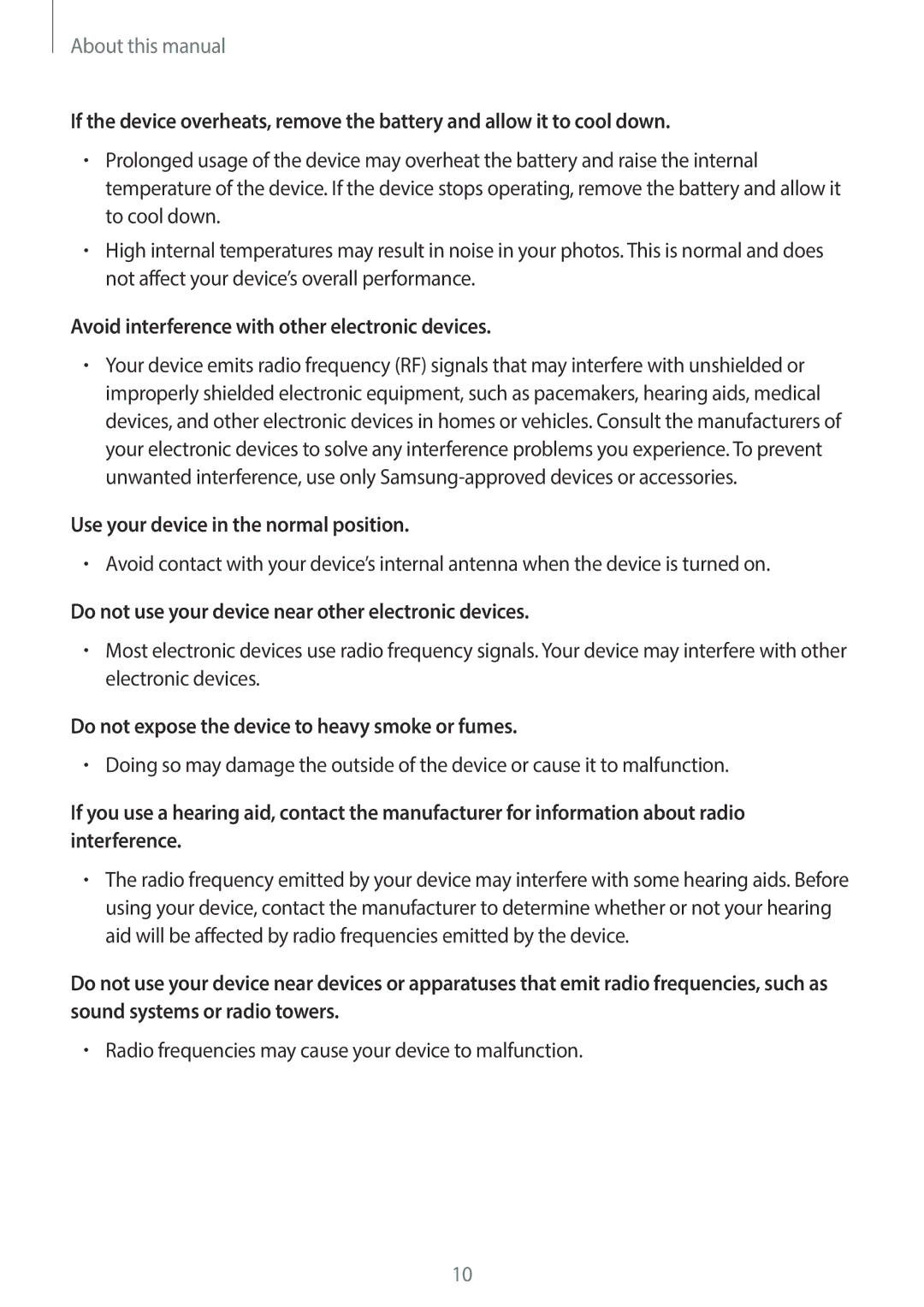 Samsung EK-GC200ZWAXAR user manual Avoid interference with other electronic devices, Use your device in the normal position 