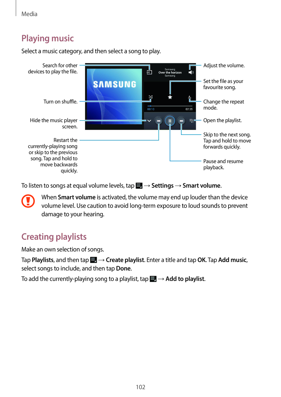 Samsung EK-GC200ZWAXAR, EKGC200ZWAXAR, EK-GC200ZKAXAR, EKGC200ZKAXAR user manual Playing music, Creating playlists 