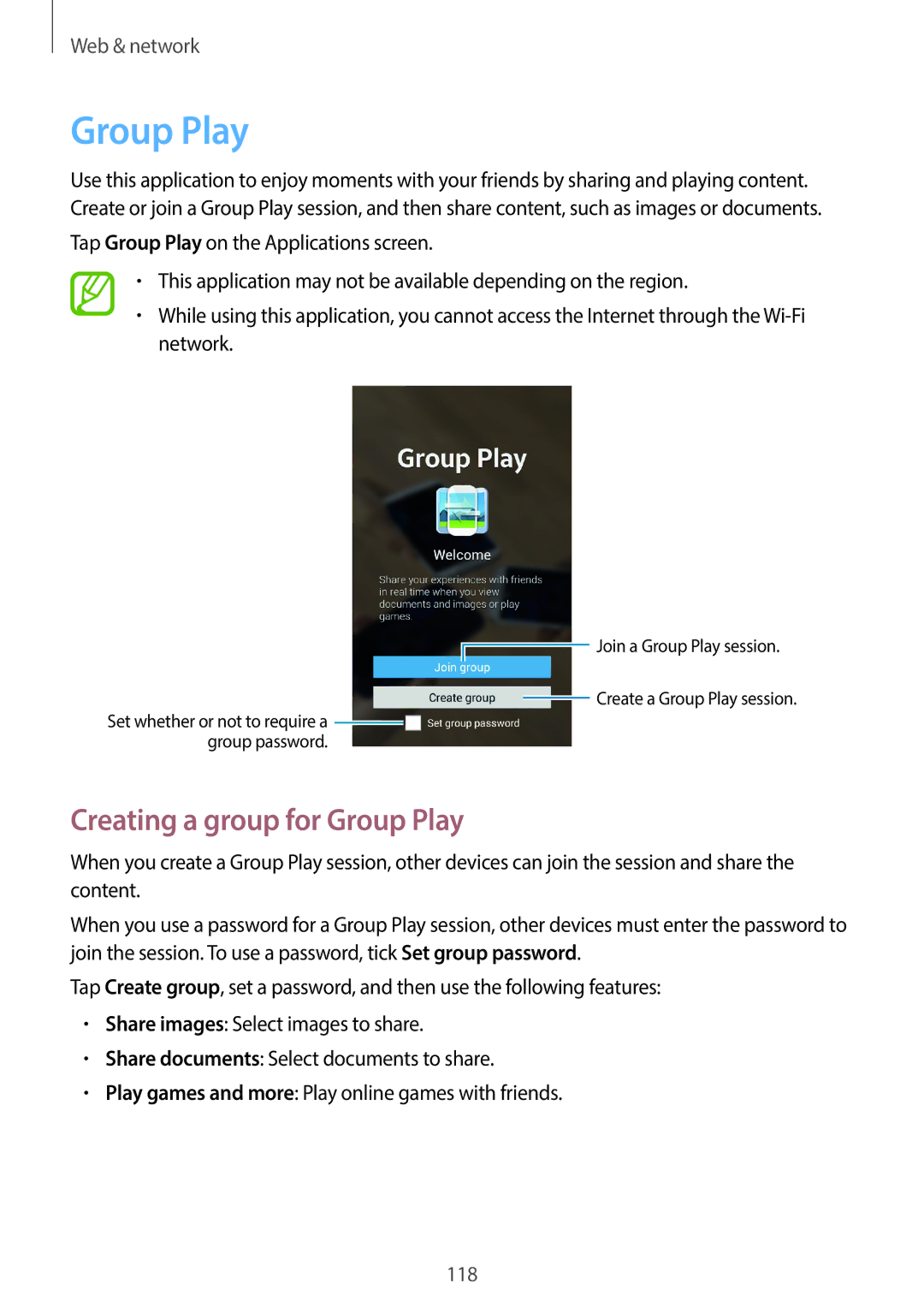 Samsung EK-GC200ZWAXAR, EKGC200ZWAXAR, EK-GC200ZKAXAR, EKGC200ZKAXAR user manual Creating a group for Group Play 