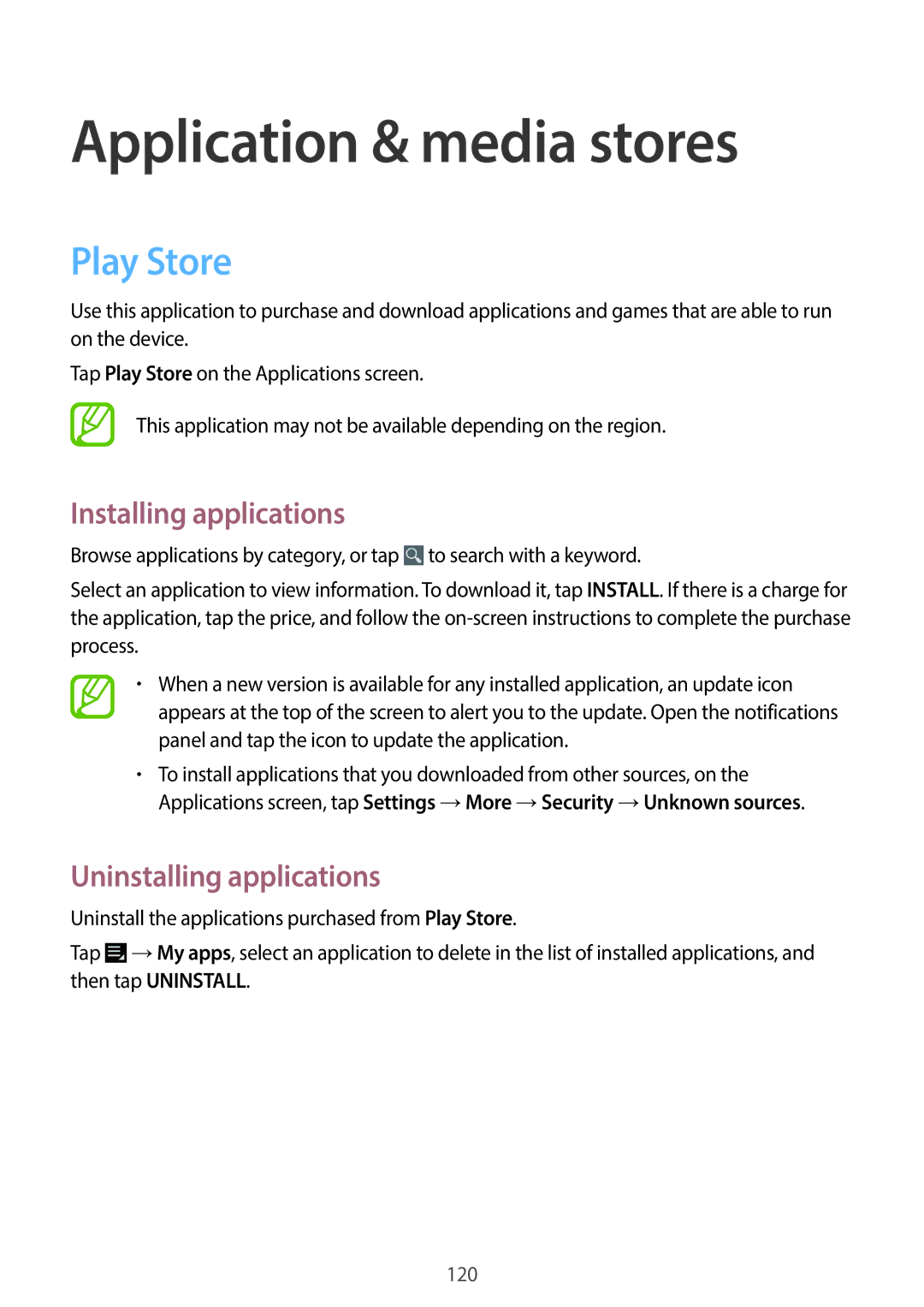 Samsung EKGC200ZWAXAR, EK-GC200ZKAXAR, EK-GC200ZWAXAR, EKGC200ZKAXAR user manual Application & media stores, Play Store 