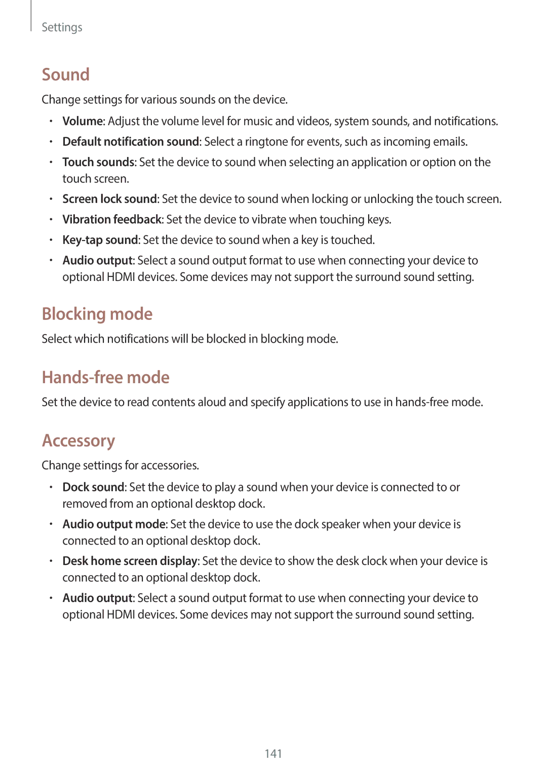 Samsung EK-GC200ZKAXAR, EKGC200ZWAXAR, EK-GC200ZWAXAR, EKGC200ZKAXAR Sound, Blocking mode, Hands-free mode, Accessory 