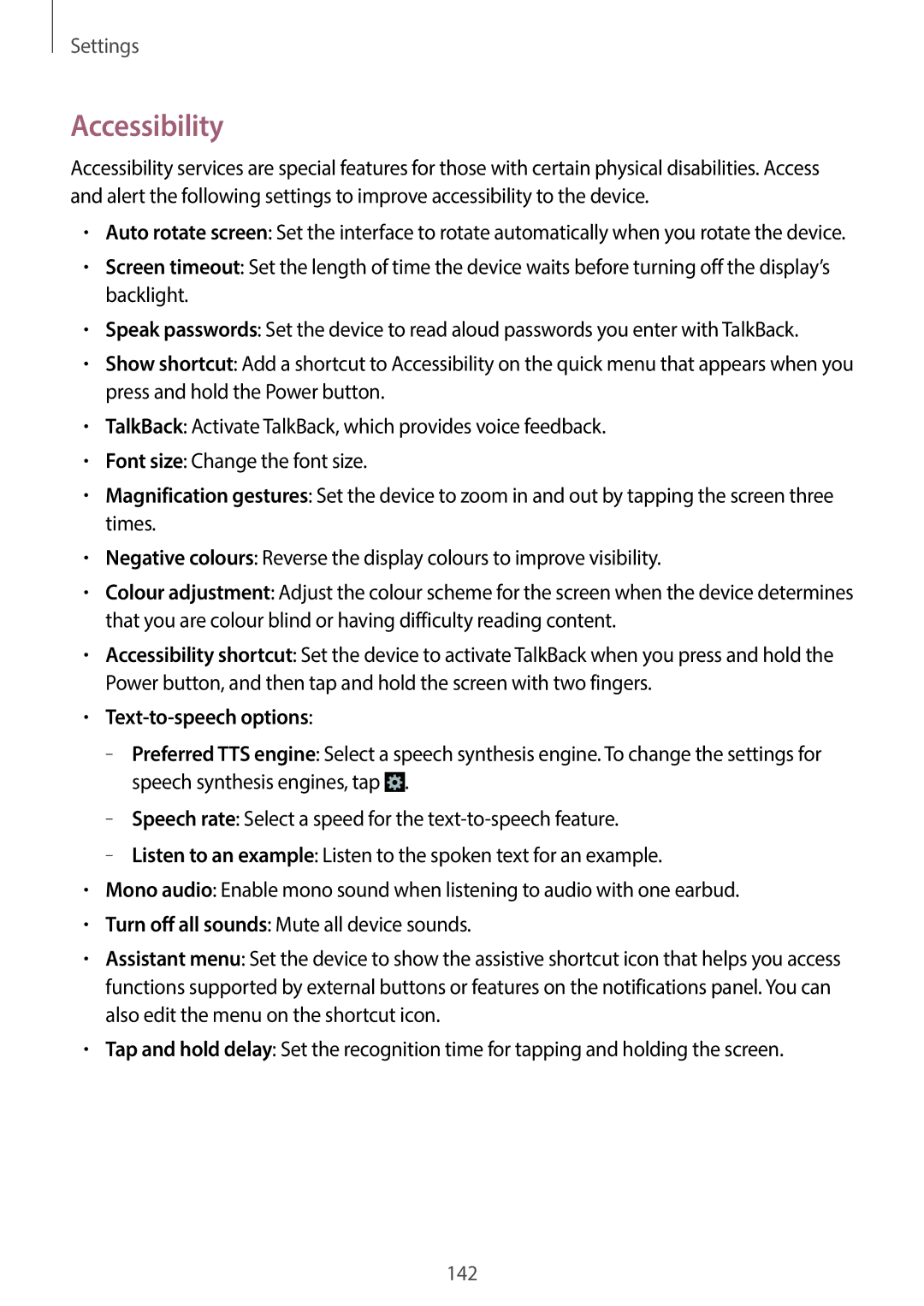 Samsung EK-GC200ZWAXAR, EKGC200ZWAXAR, EK-GC200ZKAXAR, EKGC200ZKAXAR user manual Accessibility, Text-to-speech options 