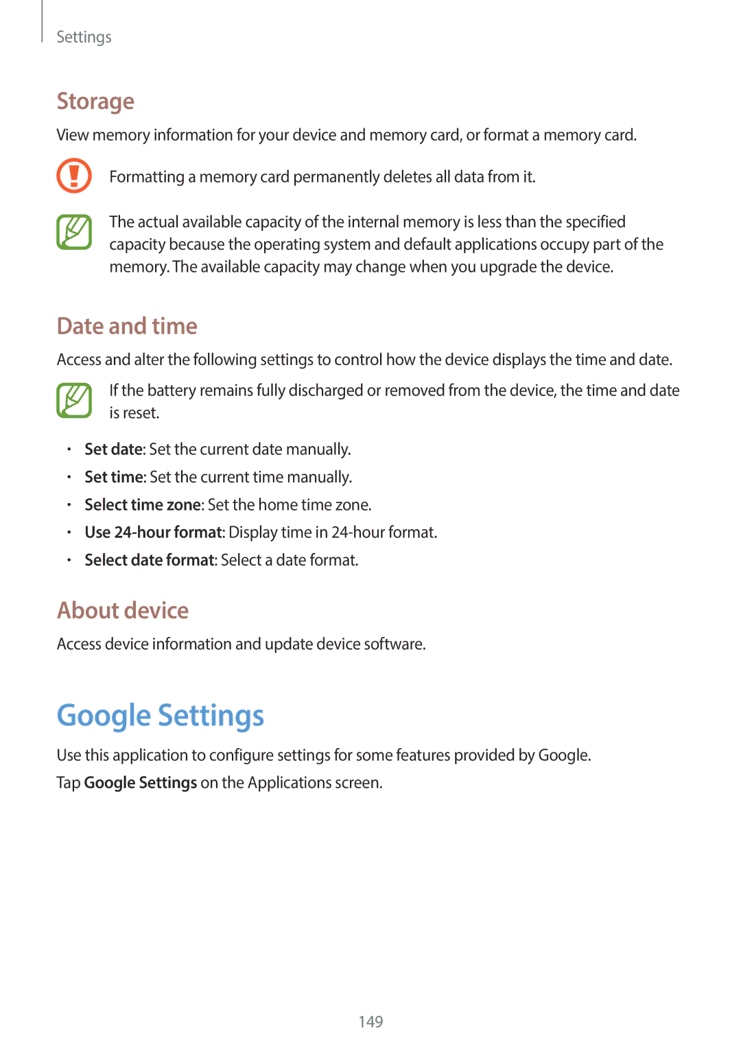 Samsung EK-GC200ZKAXAR, EKGC200ZWAXAR, EK-GC200ZWAXAR, EKGC200ZKAXAR Google Settings, Storage, Date and time, About device 