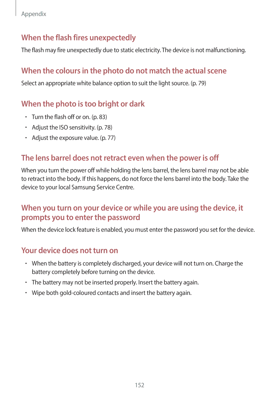 Samsung EKGC200ZWAXAR, EK-GC200ZKAXAR, EK-GC200ZWAXAR, EKGC200ZKAXAR user manual When the flash fires unexpectedly 