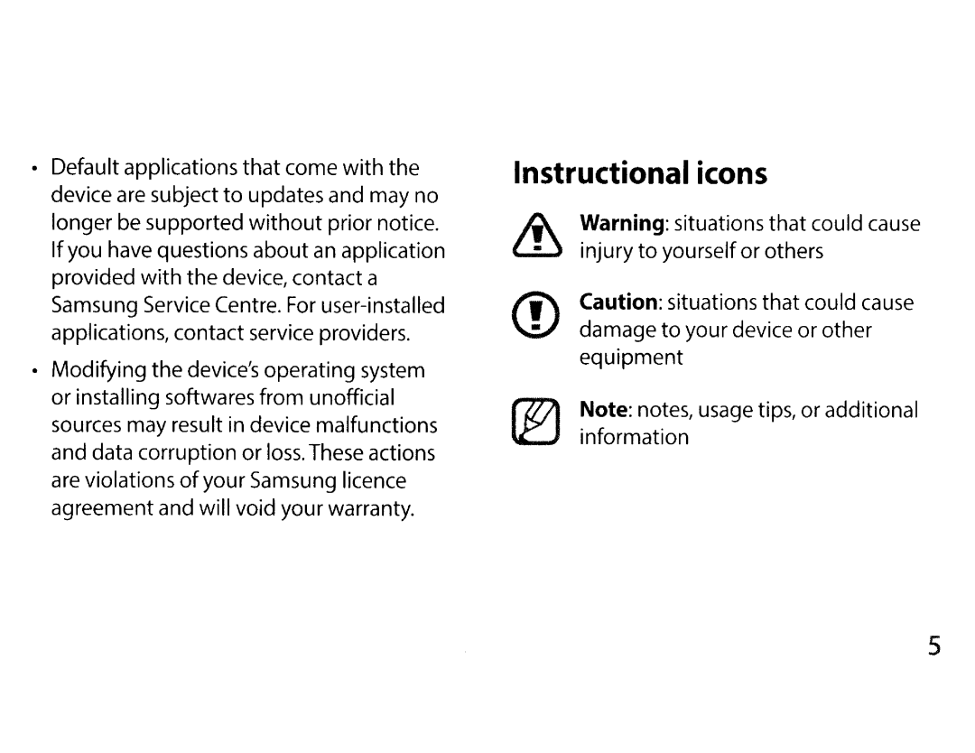 Samsung EKGC200ZKAXAR, EKGC200ZWAXAR Default applications that come with, Device are subject to updates and may no 