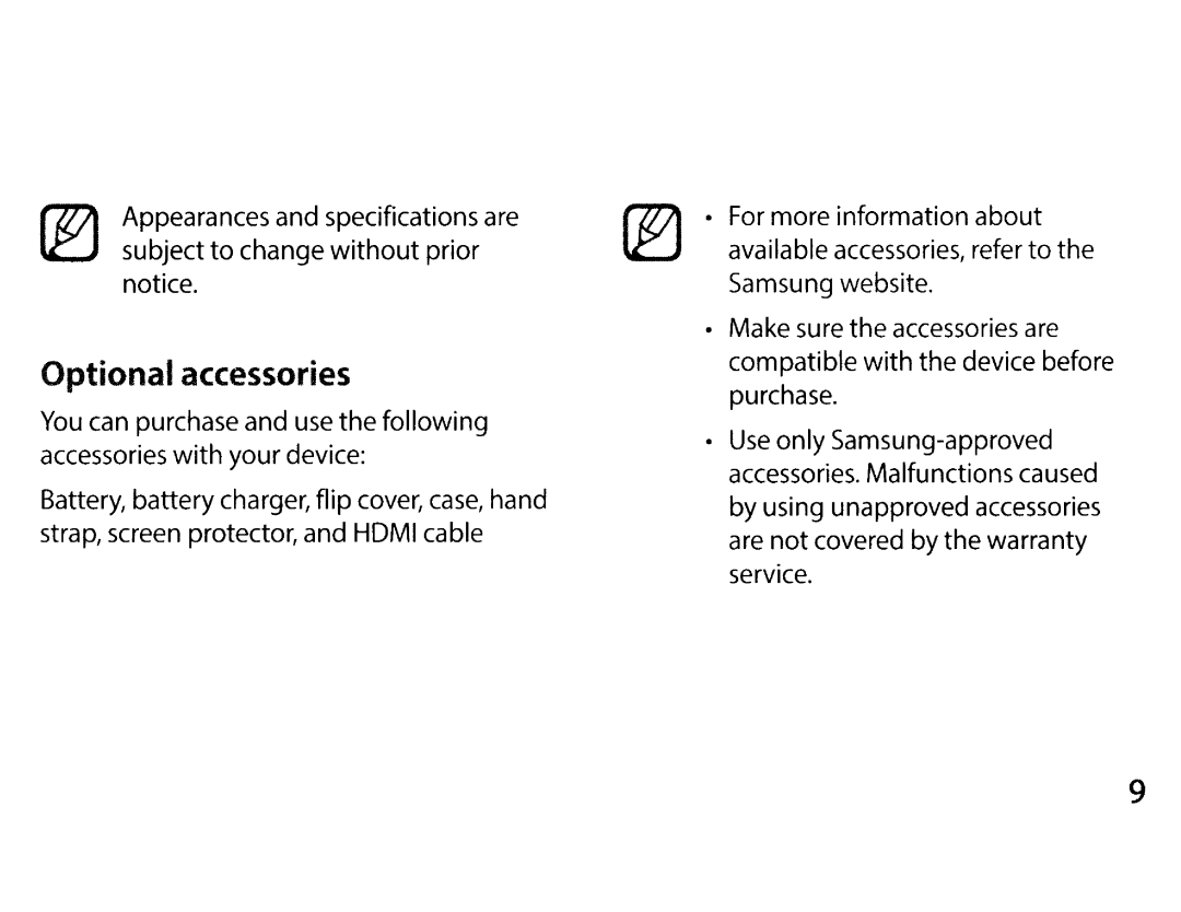 Samsung EKGC200ZKAXAR, EKGC200ZWAXAR, EK-GC200ZKAXAR, EK-GC200ZWAXAR user manual Optional accessories 