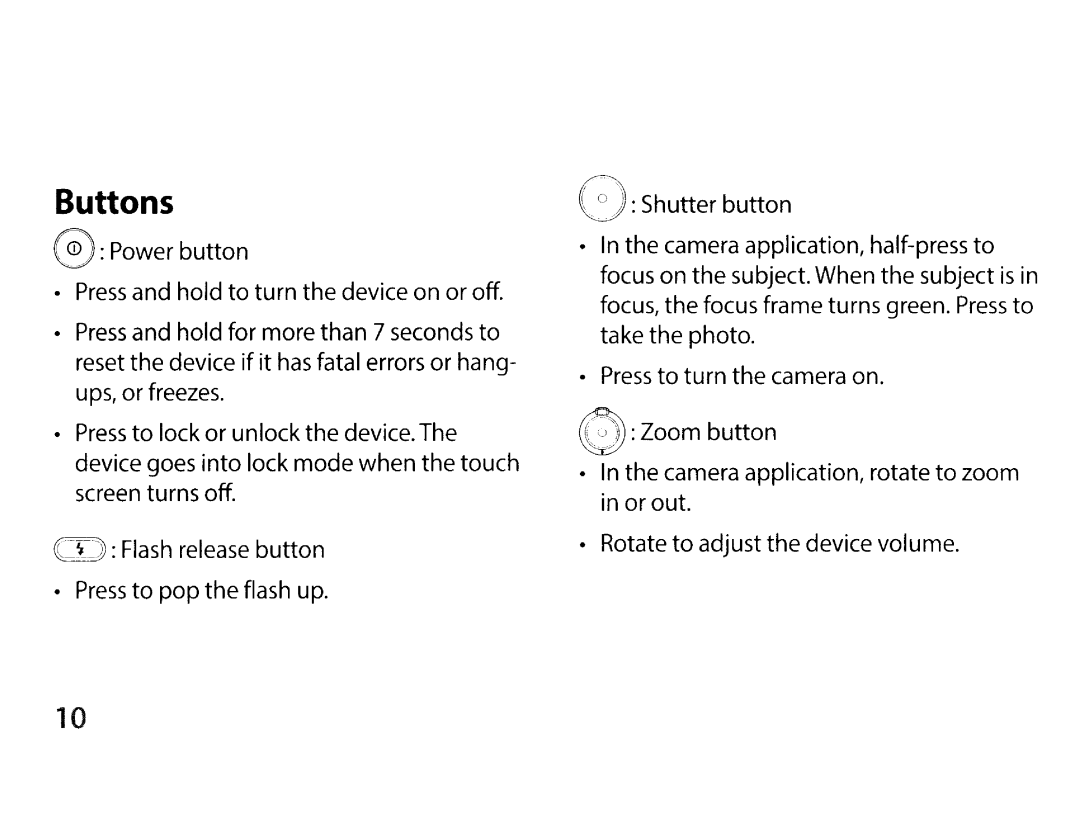 Samsung EKGC200ZWAXAR, EK-GC200ZKAXAR, EK-GC200ZWAXAR, EKGC200ZKAXAR user manual Buttons 