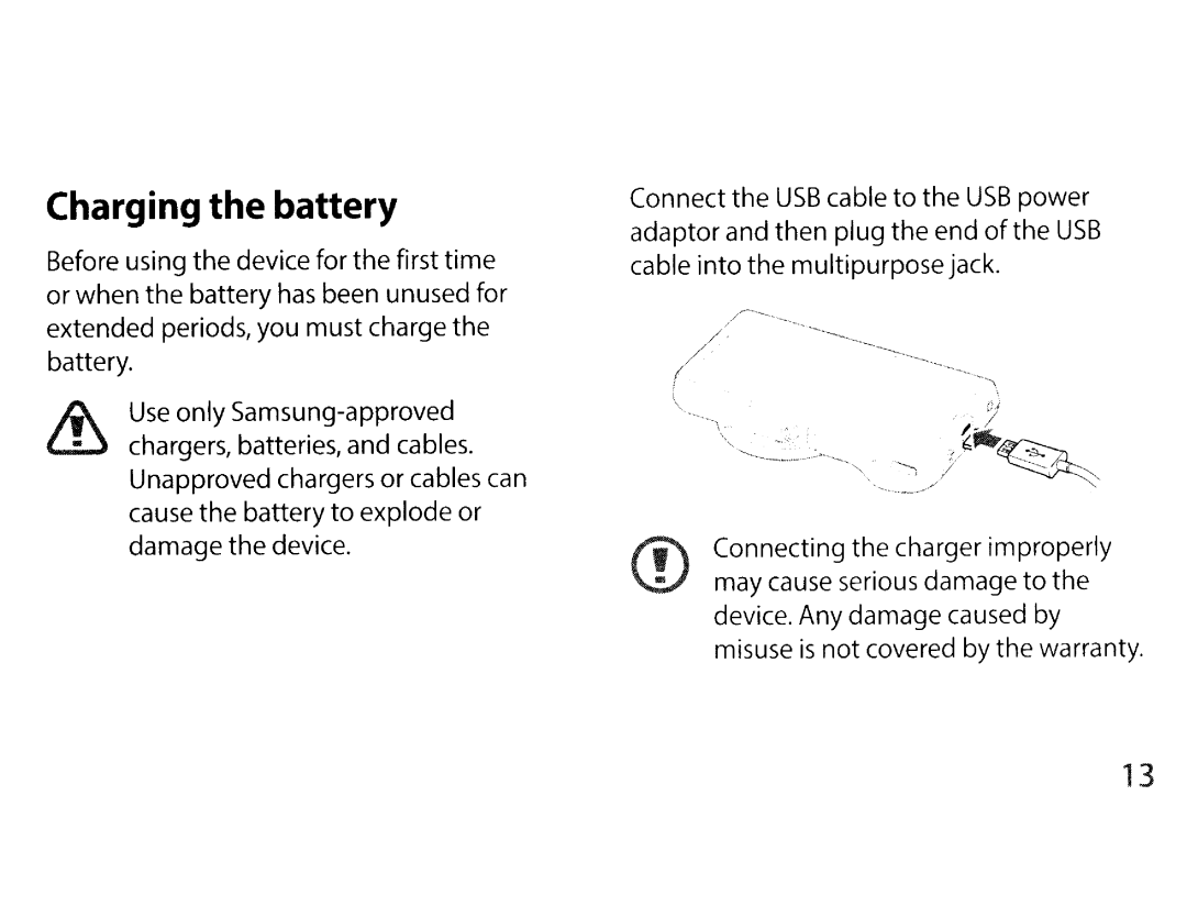 Samsung EKGC200ZKAXAR, EKGC200ZWAXAR, EK-GC200ZKAXAR, EK-GC200ZWAXAR user manual Charging the battery 