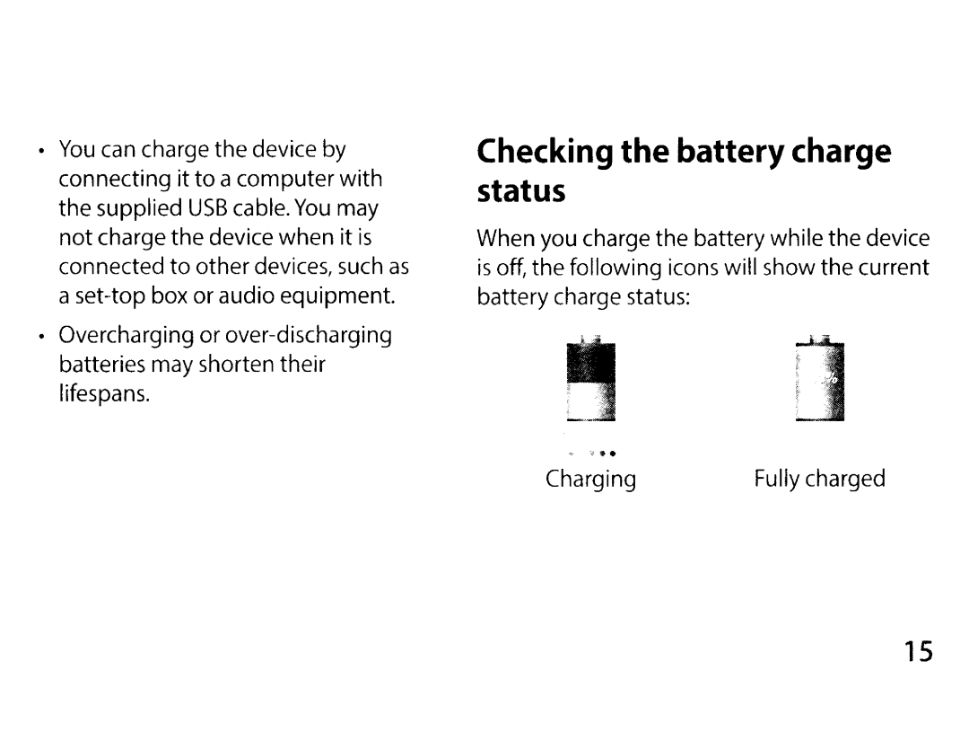 Samsung EK-GC200ZKAXAR, EKGC200ZWAXAR, EK-GC200ZWAXAR, EKGC200ZKAXAR user manual Checking the battery charge status 