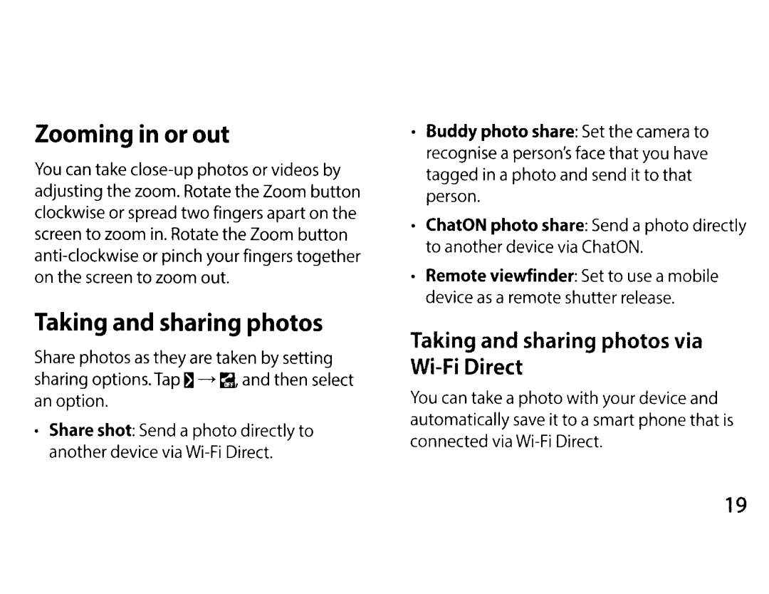 Samsung EK-GC200ZKAXAR user manual You can take close-up photos or videos by, Adjusting the zoom. Rotate the Zoom button 