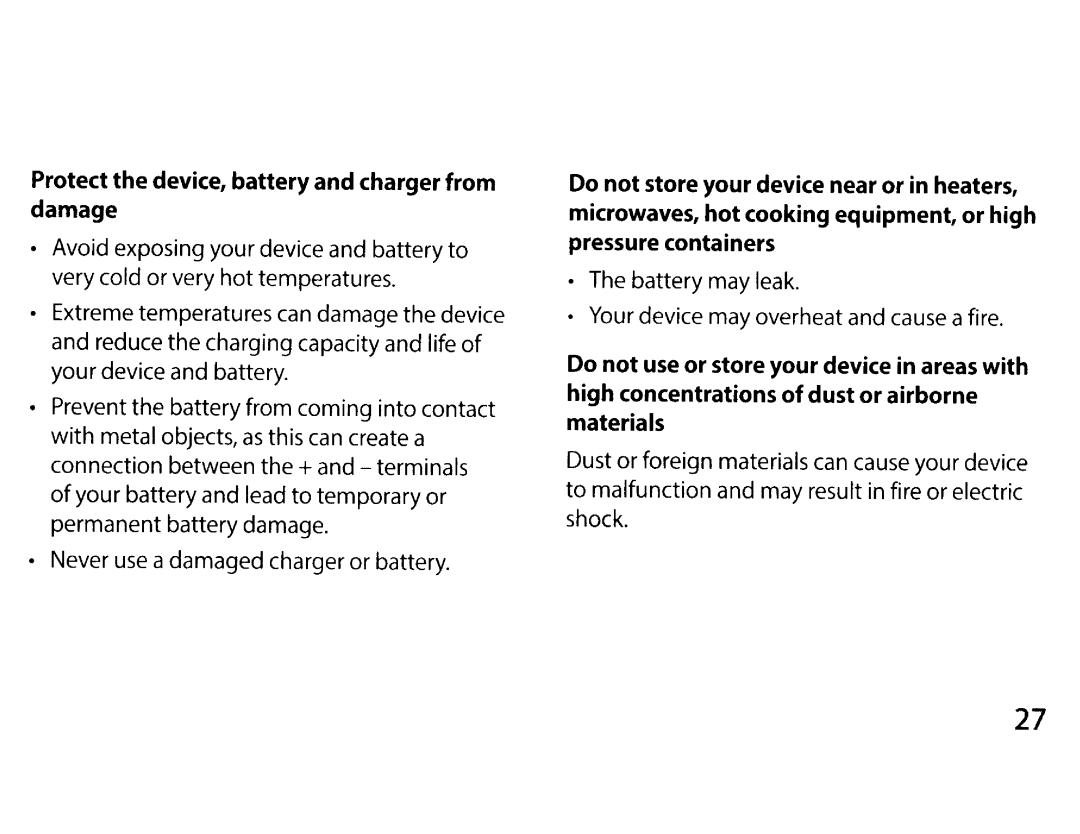 Samsung EK-GC200ZKAXAR, EKGC200ZWAXAR, EK-GC200ZWAXAR, EKGC200ZKAXAR Protect the device, battery and charger from damage 