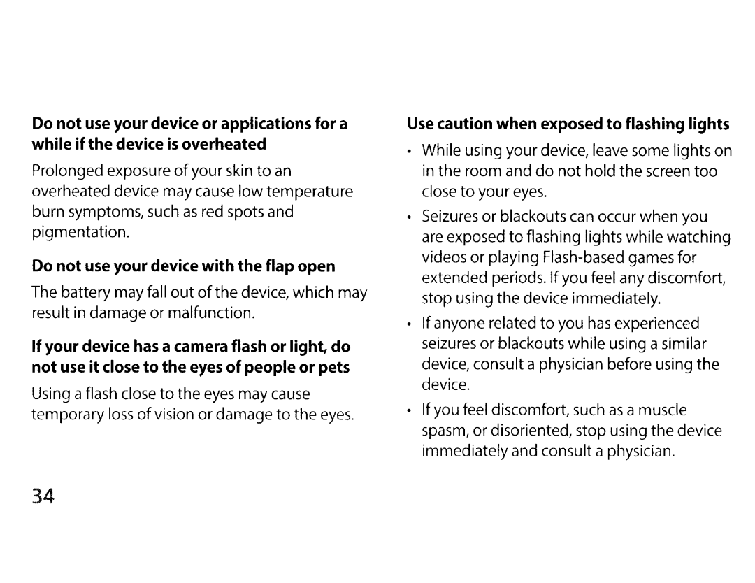 Samsung EKGC200ZWAXAR, EK-GC200ZKAXAR, EK-GC200ZWAXAR, EKGC200ZKAXAR user manual Do not use your device with the flap open 