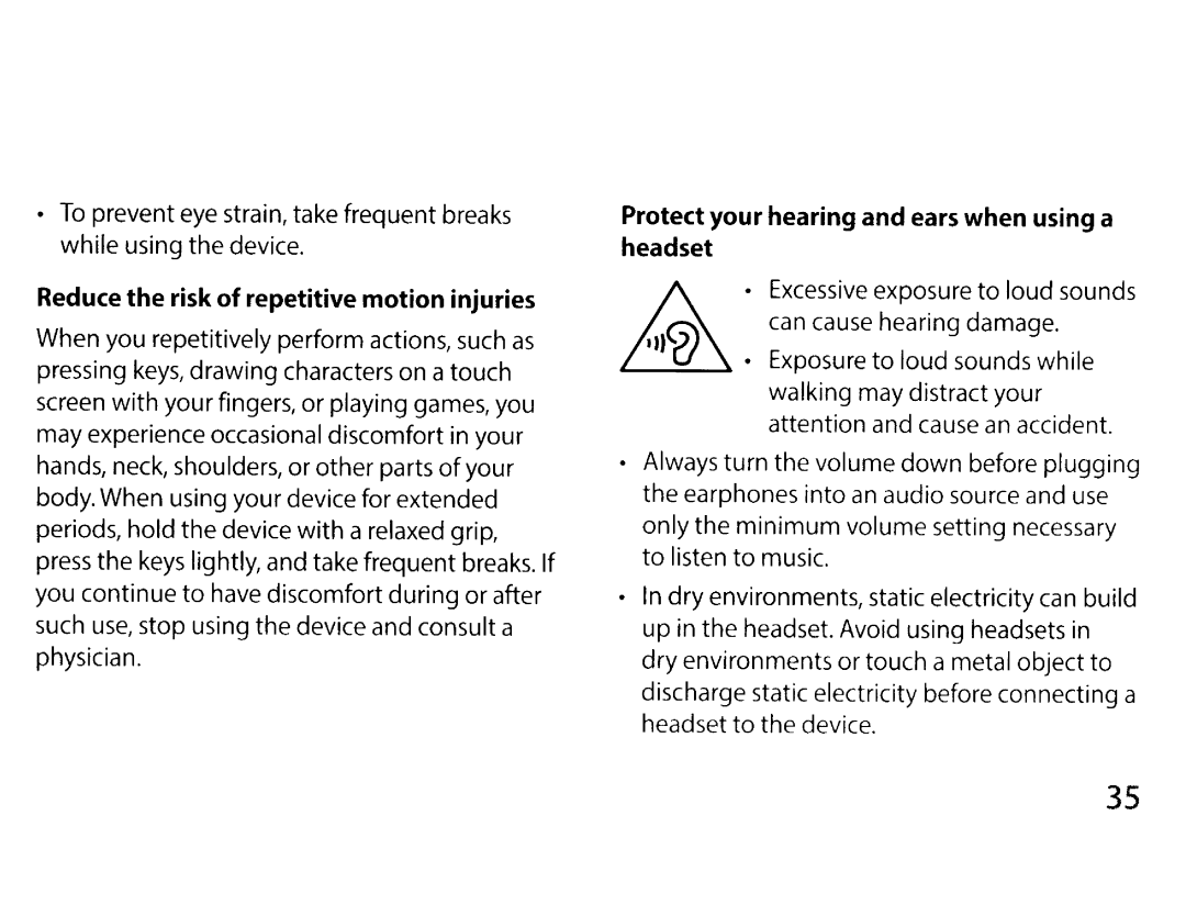 Samsung EK-GC200ZKAXAR Excessive, Can cause hearing damage, Exposure to loud sounds while, Walking may distract your 