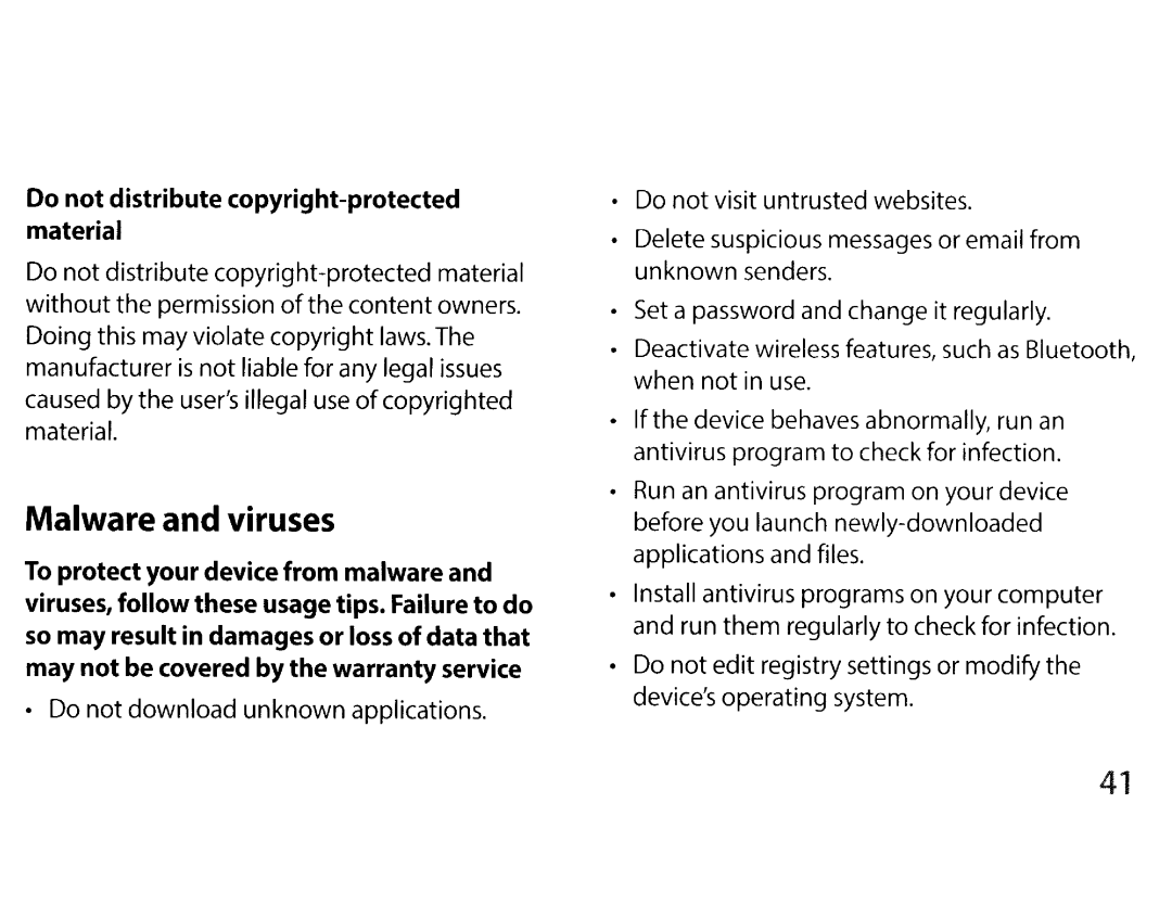 Samsung EKGC200ZKAXAR, EKGC200ZWAXAR, EK-GC200ZKAXAR, EK-GC200ZWAXAR user manual Malware and viruses 