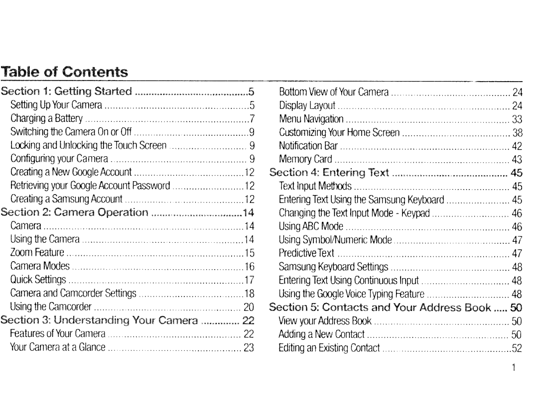 Samsung EKGC200ZKAXAR, EKGC200ZWAXAR, EK-GC200ZKAXAR, EK-GC200ZWAXAR user manual Table of Contents 