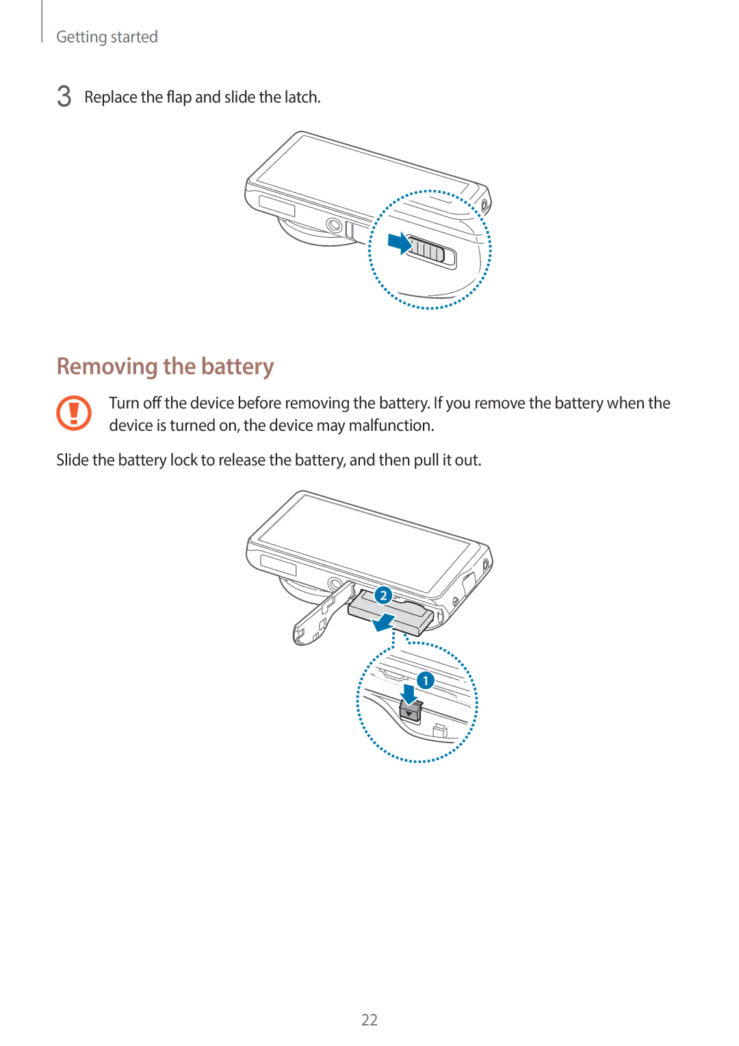 Samsung EK-GC200ZWAXAR, EKGC200ZWAXAR, EK-GC200ZKAXAR, EKGC200ZKAXAR user manual Removing the battery 