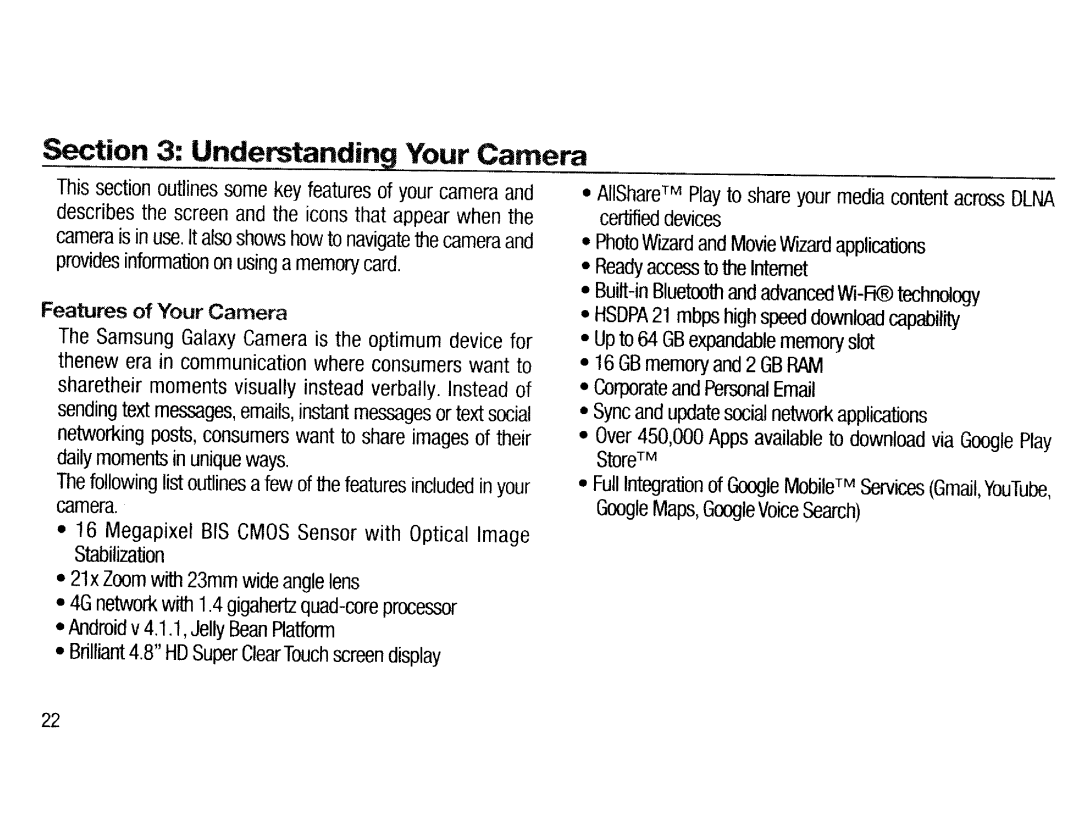 Samsung EKGC200ZWAXAR, EK-GC200ZKAXAR, EK-GC200ZWAXAR, EKGC200ZKAXAR user manual Features of Your Camera, Megapixel BIS Cmos 