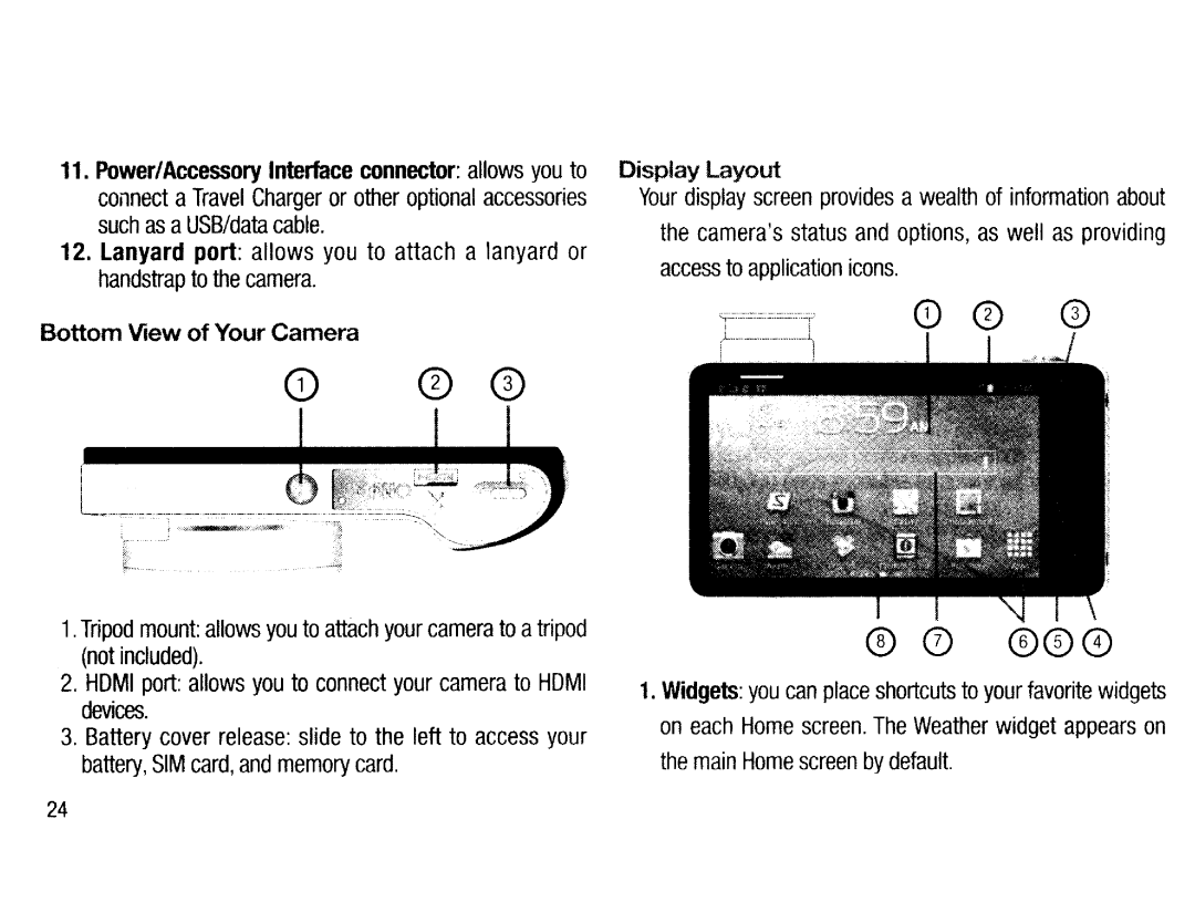 Samsung EK-GC200ZWAXAR Lanyard port allows you to attach a lanyard or, Bottom View of Your Camera, Display Layout 