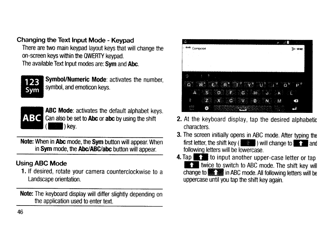 Samsung EKGC200ZWAXAR Changing the Text Input Mode Keypad, To input another upper-caseletter or tap, Using ABC Mode 