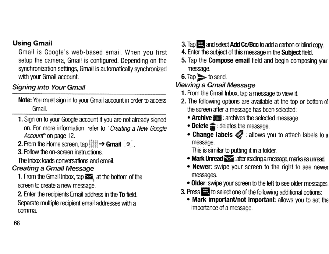 Samsung EK-GC200ZWAXAR, EKGC200ZWAXAR, EK-GC200ZKAXAR, EKGC200ZKAXAR user manual Using Gmail, Labels 