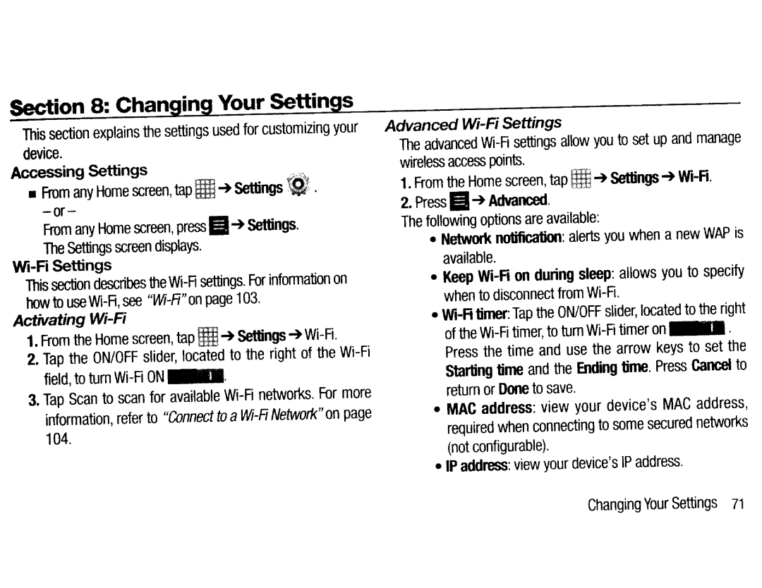 Samsung EK-GC200ZKAXAR, EKGC200ZWAXAR, EK-GC200ZWAXAR Advanced Wi-Fi Settings, Accessing Settings, During, Activating Wi-Fi 