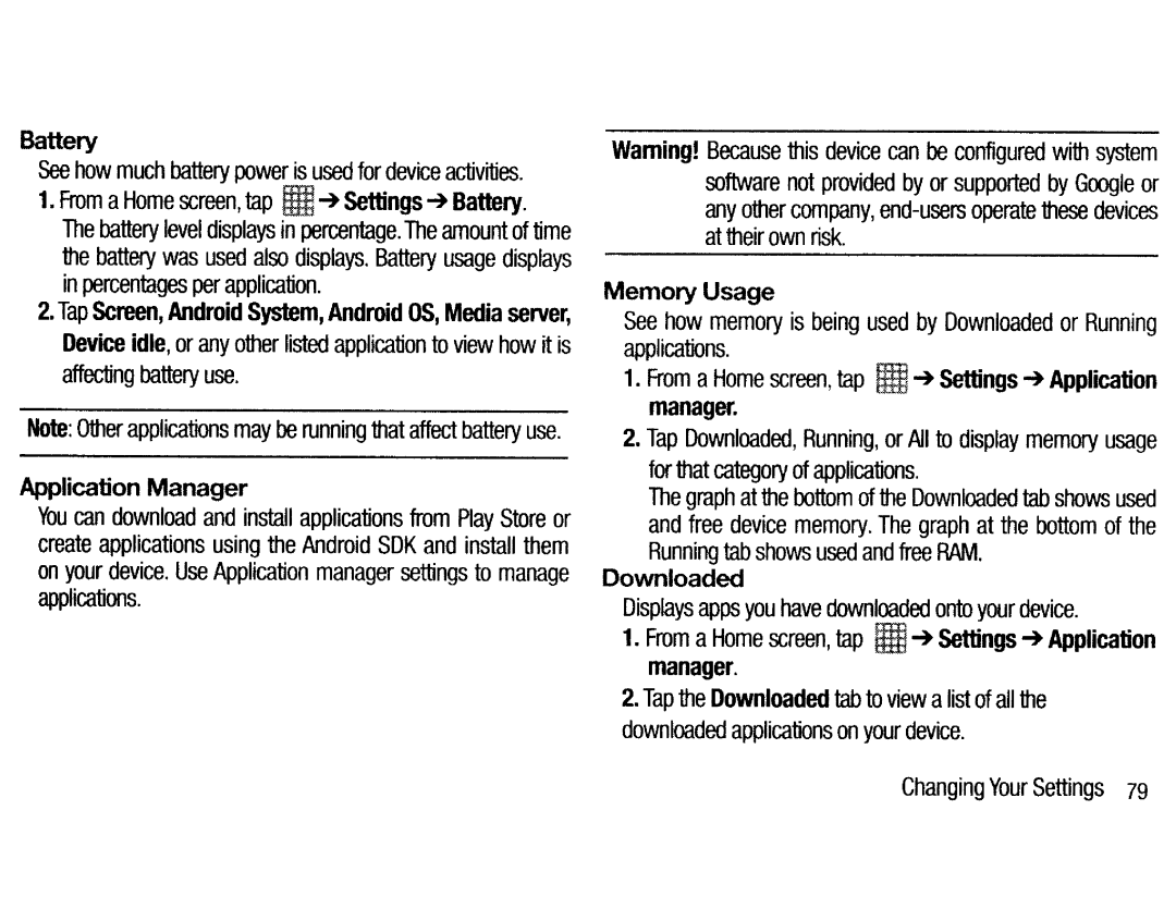 Samsung EK-GC200ZKAXAR, EKGC200ZWAXAR, EK-GC200ZWAXAR + Settings-+ Battery, Application Manager, Downloaded, Waming 