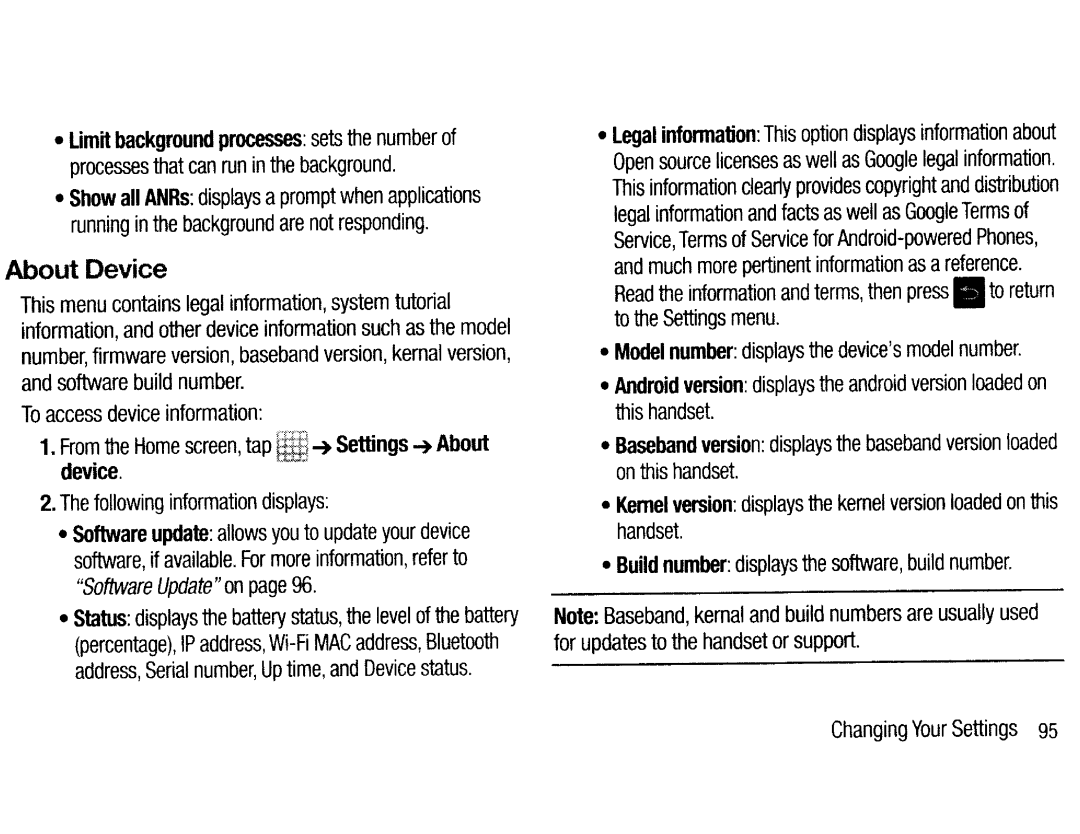 Samsung EK-GC200ZKAXAR This menu contains legal information, system tutorial, Software build Number, To the Settings menu 