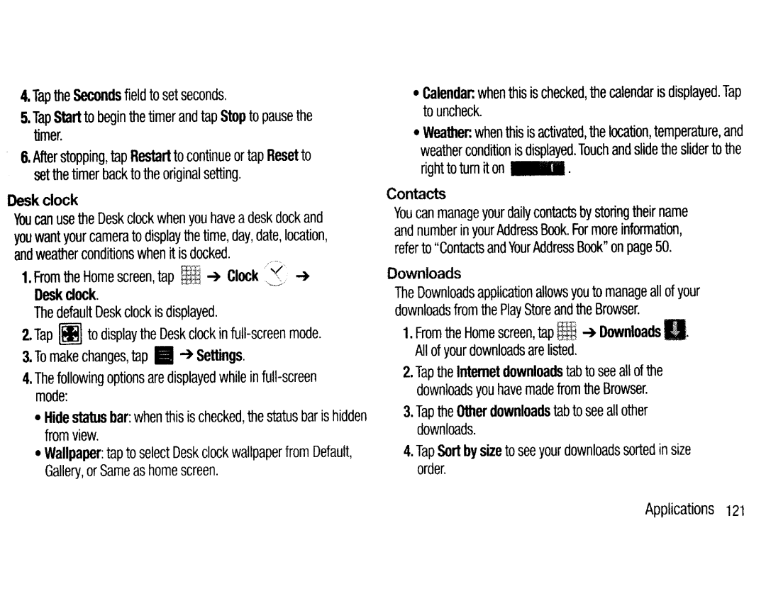 Samsung EKGC200ZKAXAR, EKGC200ZWAXAR, EK-GC200ZKAXAR, EK-GC200ZWAXAR user manual Desk clock, Contacts 