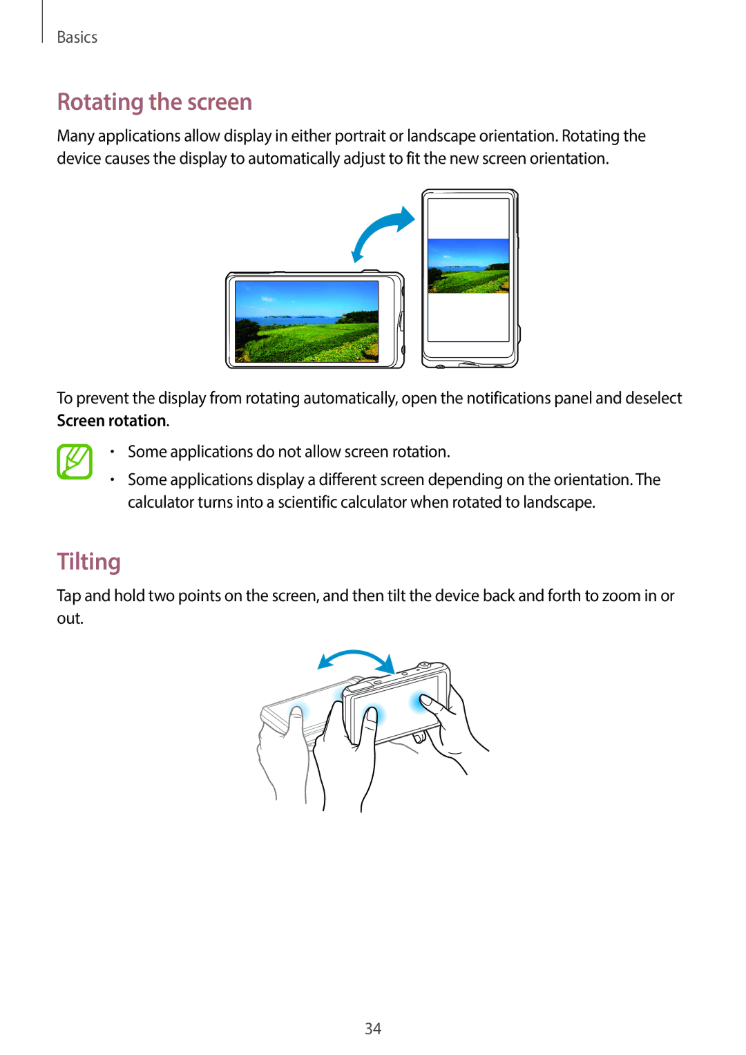 Samsung EK-GC200ZWAXAR, EKGC200ZWAXAR, EK-GC200ZKAXAR, EKGC200ZKAXAR user manual Rotating the screen, Tilting 