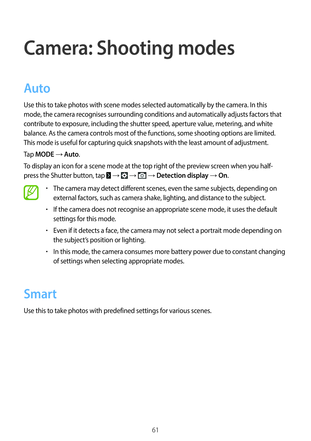 Samsung EK-GC200ZKAXAR, EKGC200ZWAXAR, EK-GC200ZWAXAR, EKGC200ZKAXAR user manual Smart, Tap Mode →Auto 