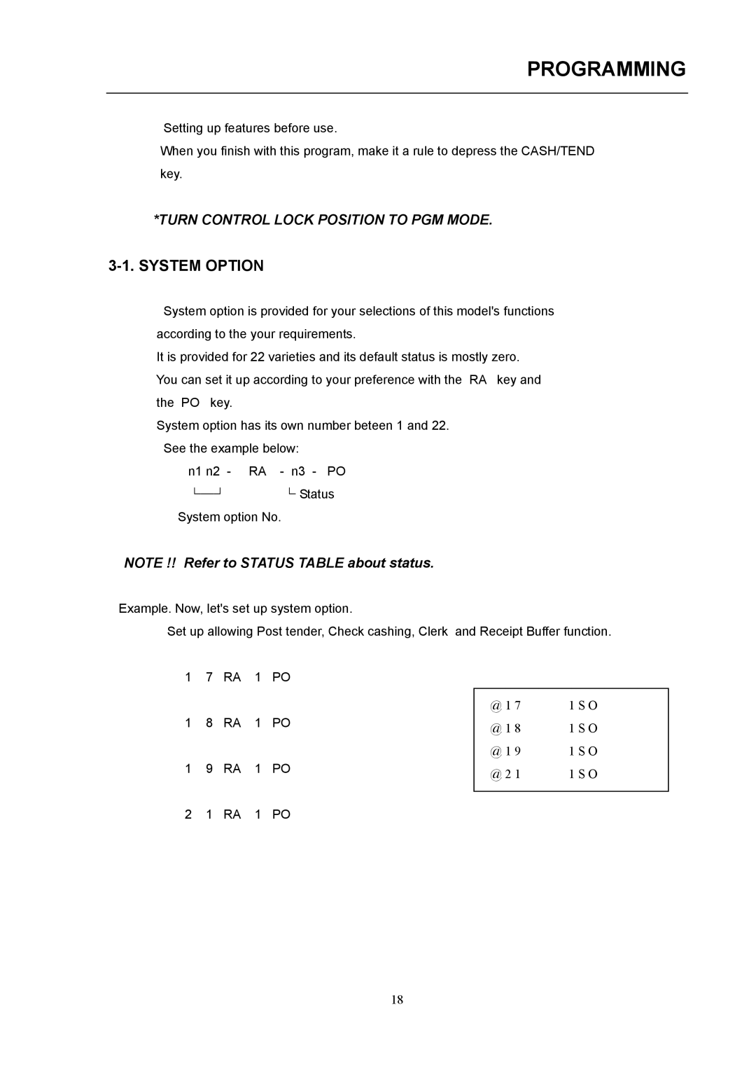 Samsung electronic cash register manual Programming, System Option 