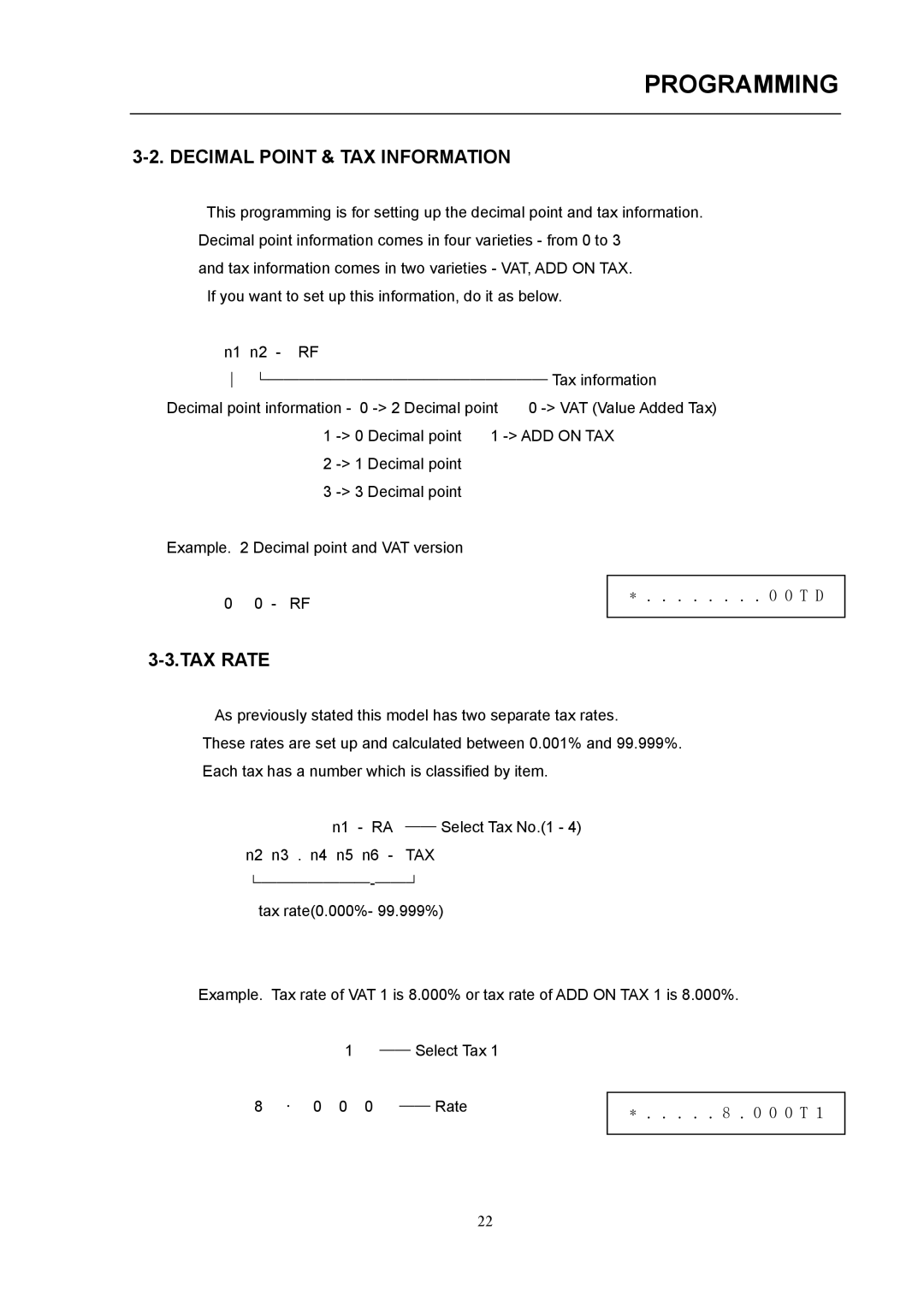 Samsung electronic cash register manual Decimal Point & TAX Information, TAX Rate 