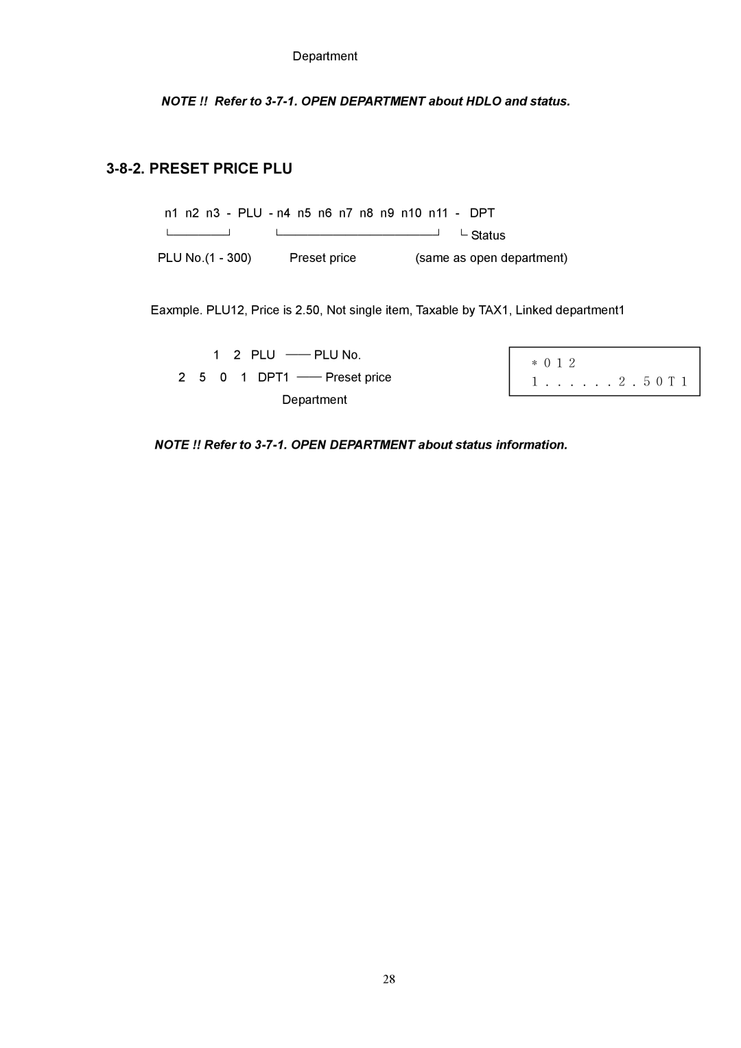 Samsung electronic cash register manual Preset Price PLU, Status 