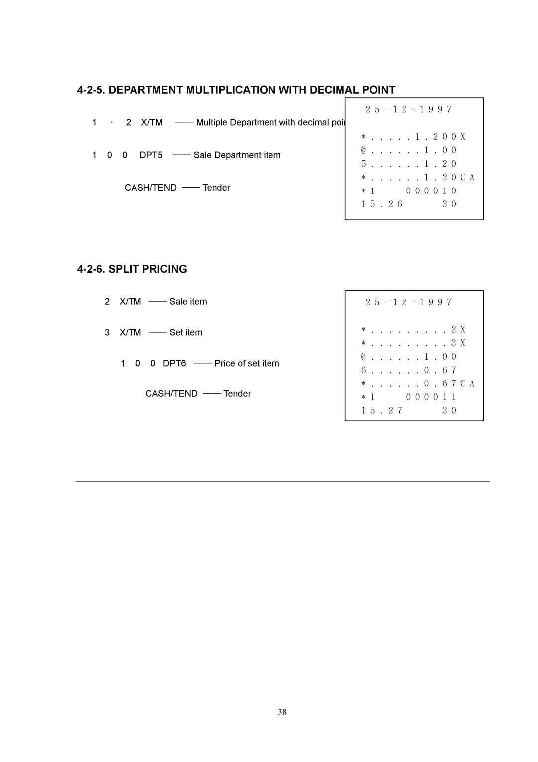 Samsung electronic cash register manual Department Multiplication with Decimal Point, Split Pricing 