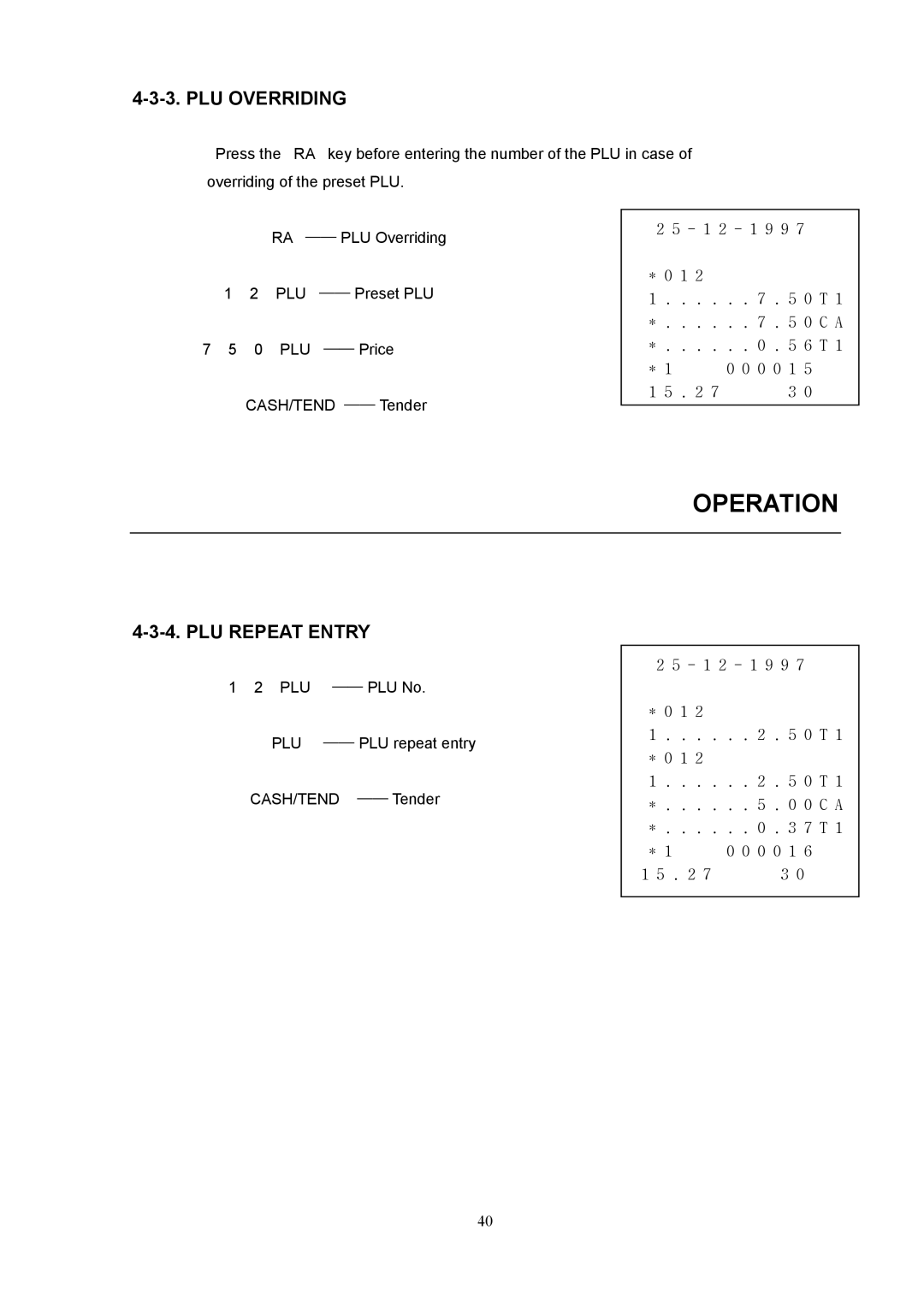 Samsung electronic cash register manual PLU Overriding, PLU Repeat Entry 