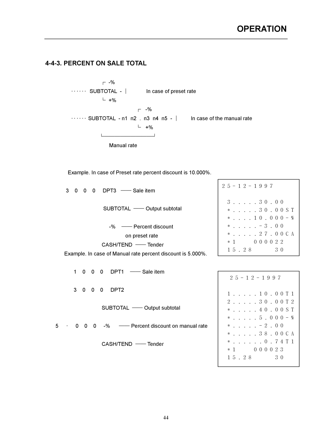 Samsung electronic cash register manual Percent on Sale Total, Manual rate 