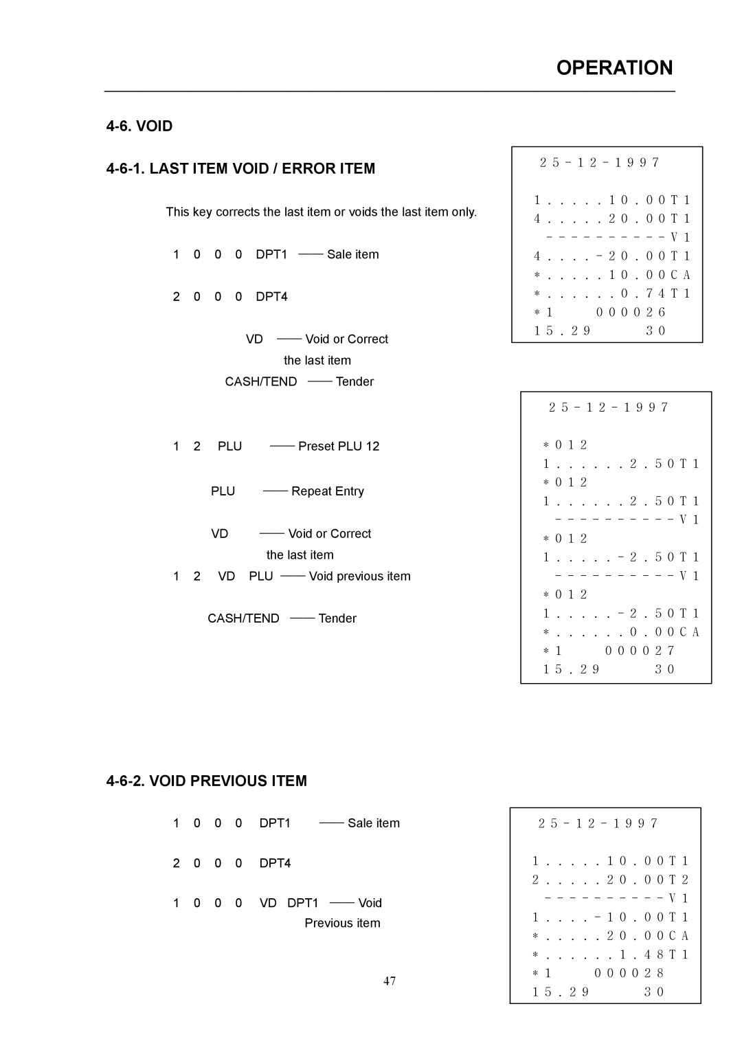 Samsung electronic cash register manual Last Item Void / Error Item, Void Previous Item 