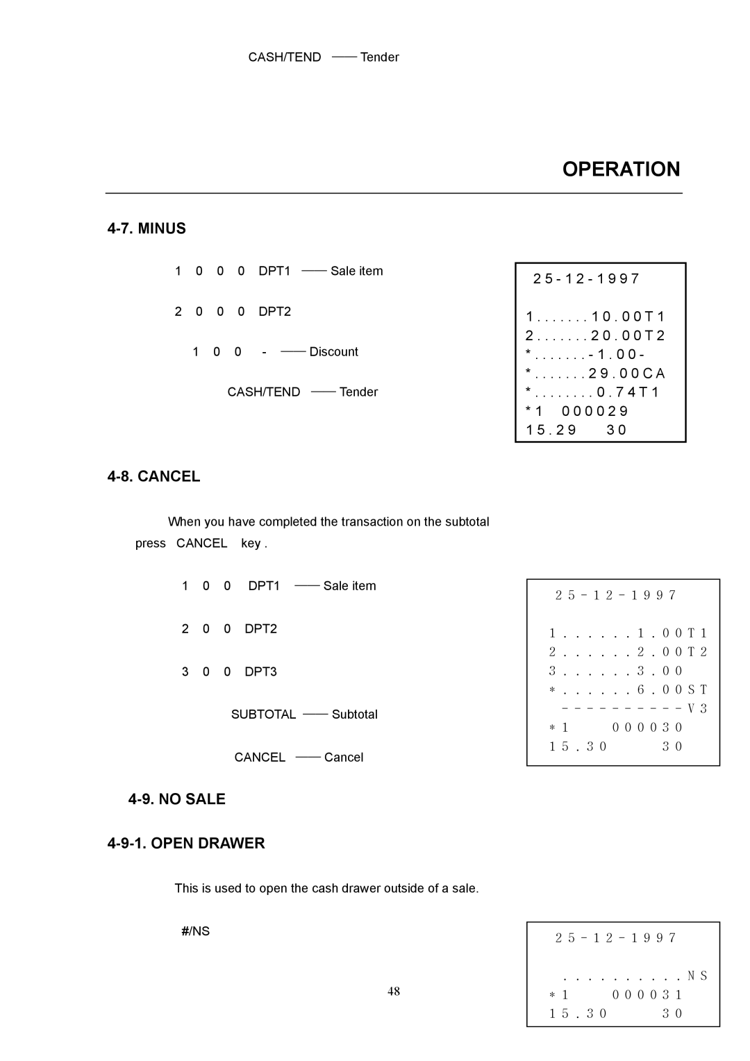 Samsung electronic cash register manual Cancel, Open Drawer 