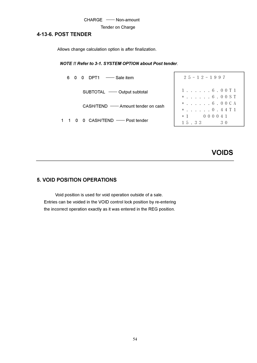 Samsung electronic cash register manual Voids, Post Tender, Void Position Operations 