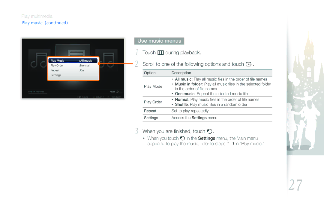 Samsung EMM-E6 user manual Use music menus 