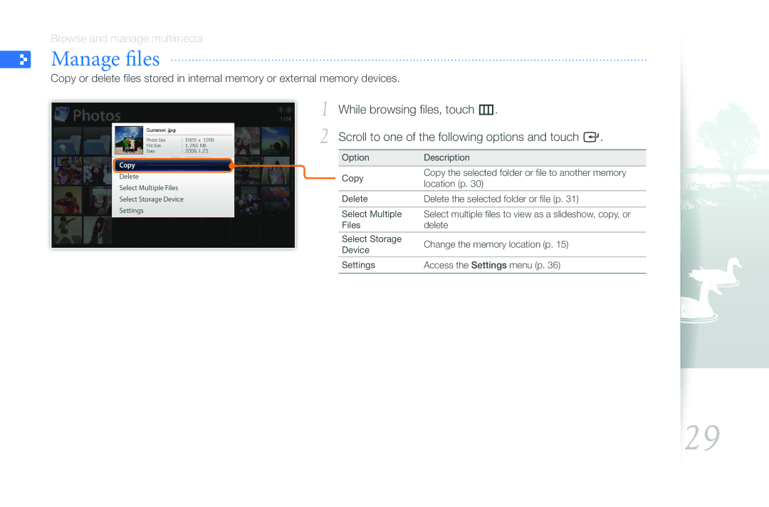 Samsung EMM-E6 user manual Manage files, Photos 