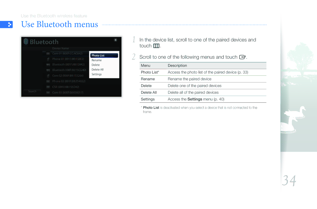 Samsung EMM-E6 user manual Use Bluetooth menus 