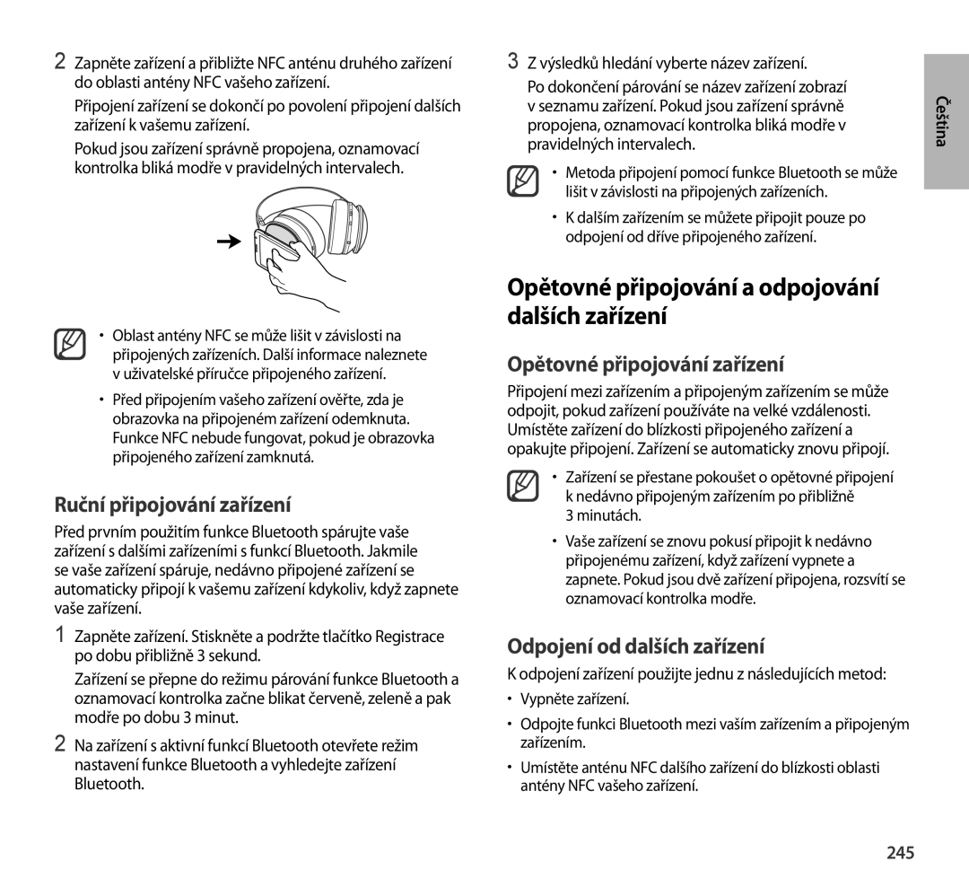 Samsung EO-AG900BWEDAE, EO-AG900BSEGWW Opětovné připojování a odpojování dalších zařízení, Ruční připojování zařízení, 245 