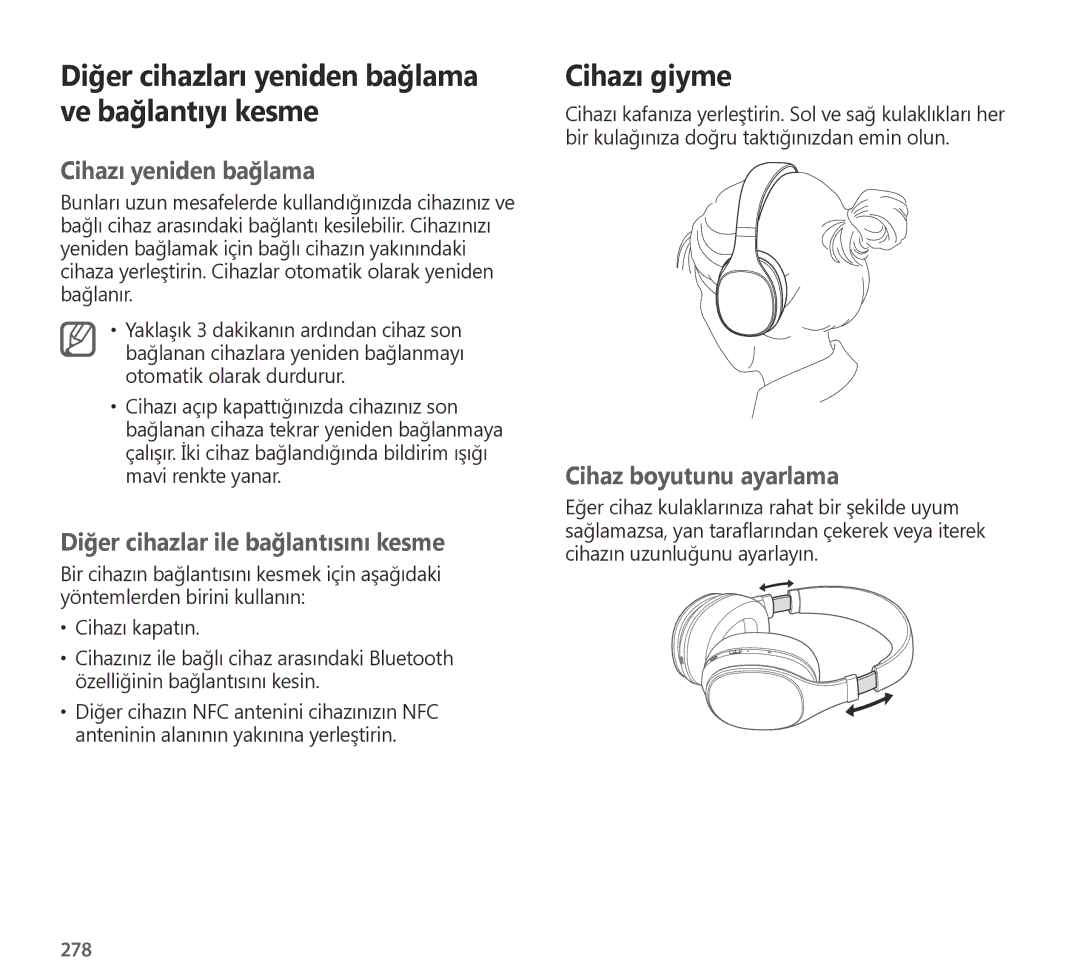 Samsung EO-AG900BWEDRU, EO-AG900BSEGWW, EO-AG900BWEGWW manual Diğer cihazları yeniden bağlama ve bağlantıyı kesme, 278 