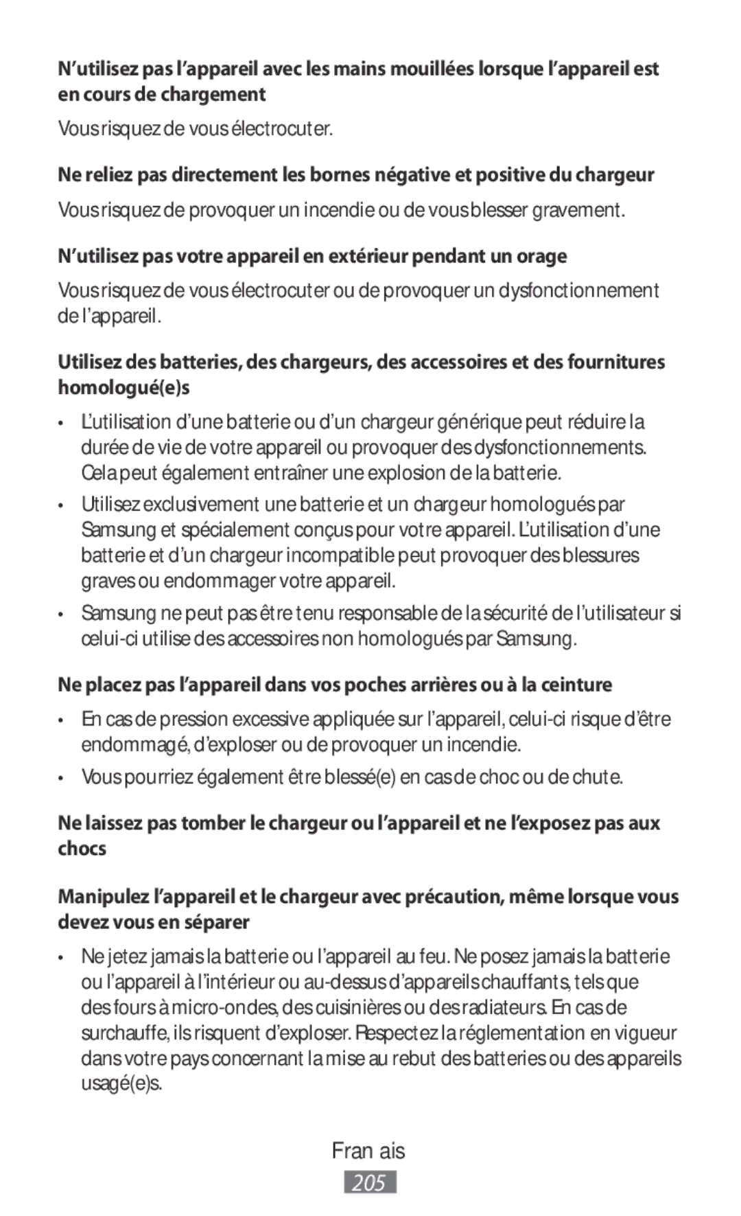 Samsung EO-BG920BWEGWW, EO-BG920BLEGWW, EO-BG920BFEGWW manual ’utilisez pas votre appareil en extérieur pendant un orage 