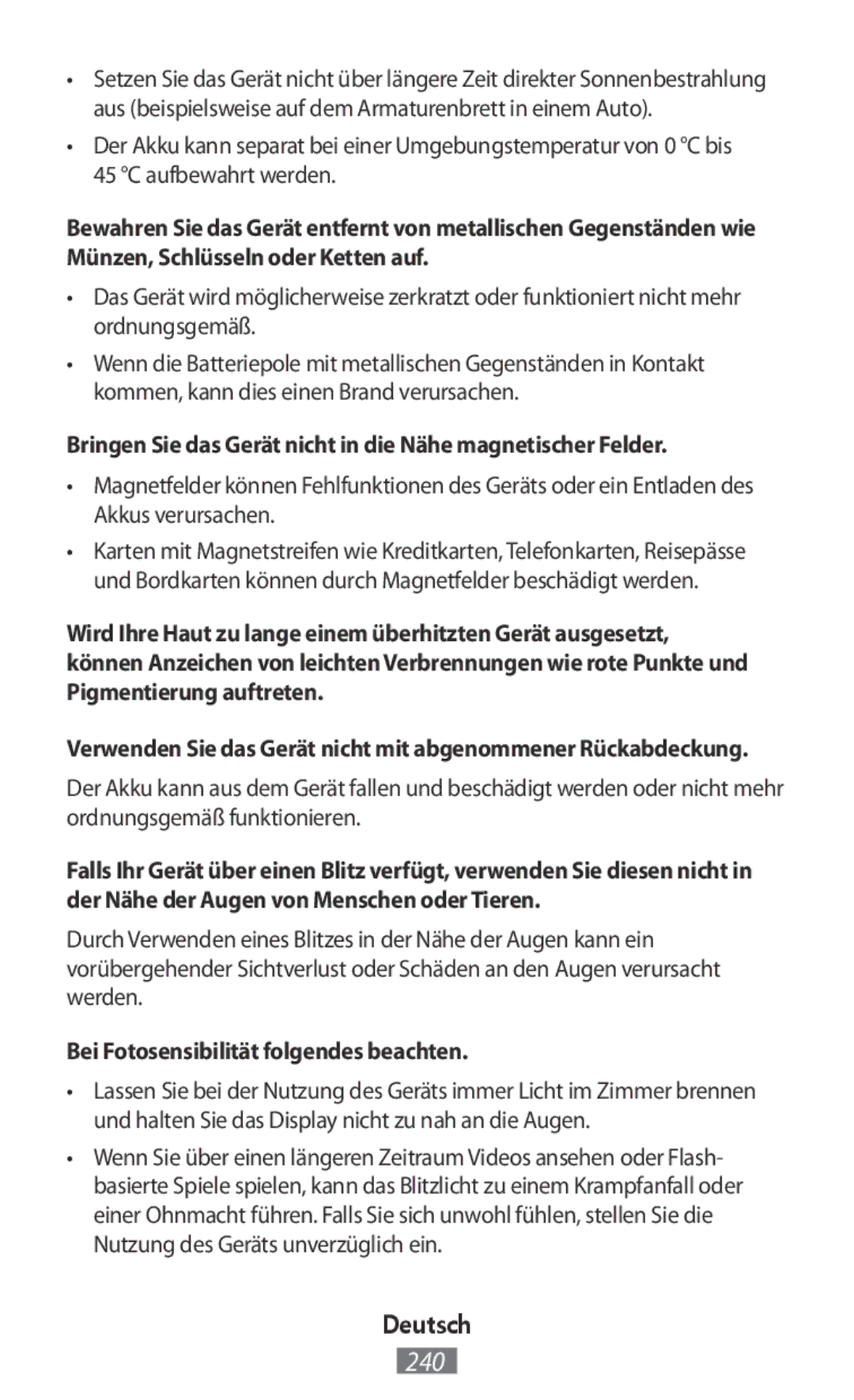 Samsung EO-BG950CLEGWW, EO-BG920BLEGWW, EO-BG920BFEGWW manual Bringen Sie das Gerät nicht in die Nähe magnetischer Felder 