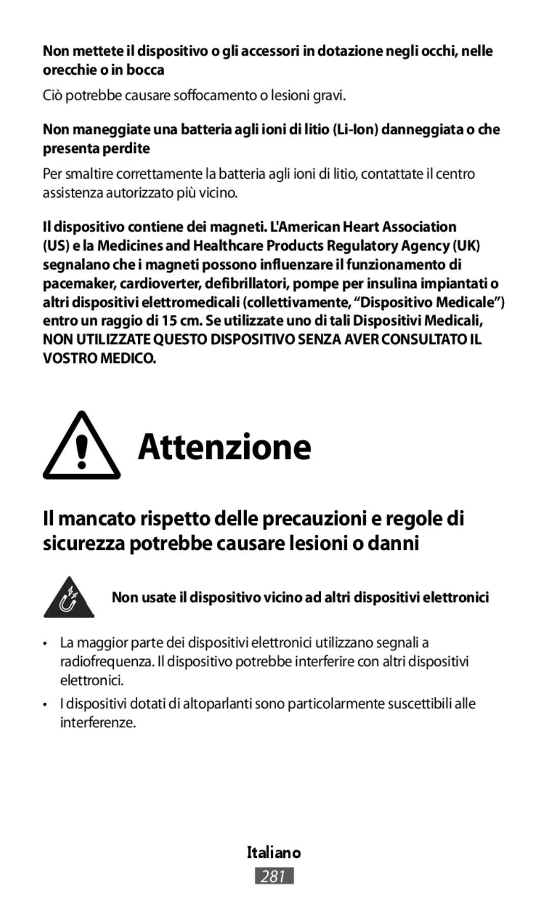 Samsung EO-SG930CREGRU, EO-BG920BLEGWW, EO-BG920BFEGWW manual Attenzione, Ciò potrebbe causare soffocamento o lesioni gravi 