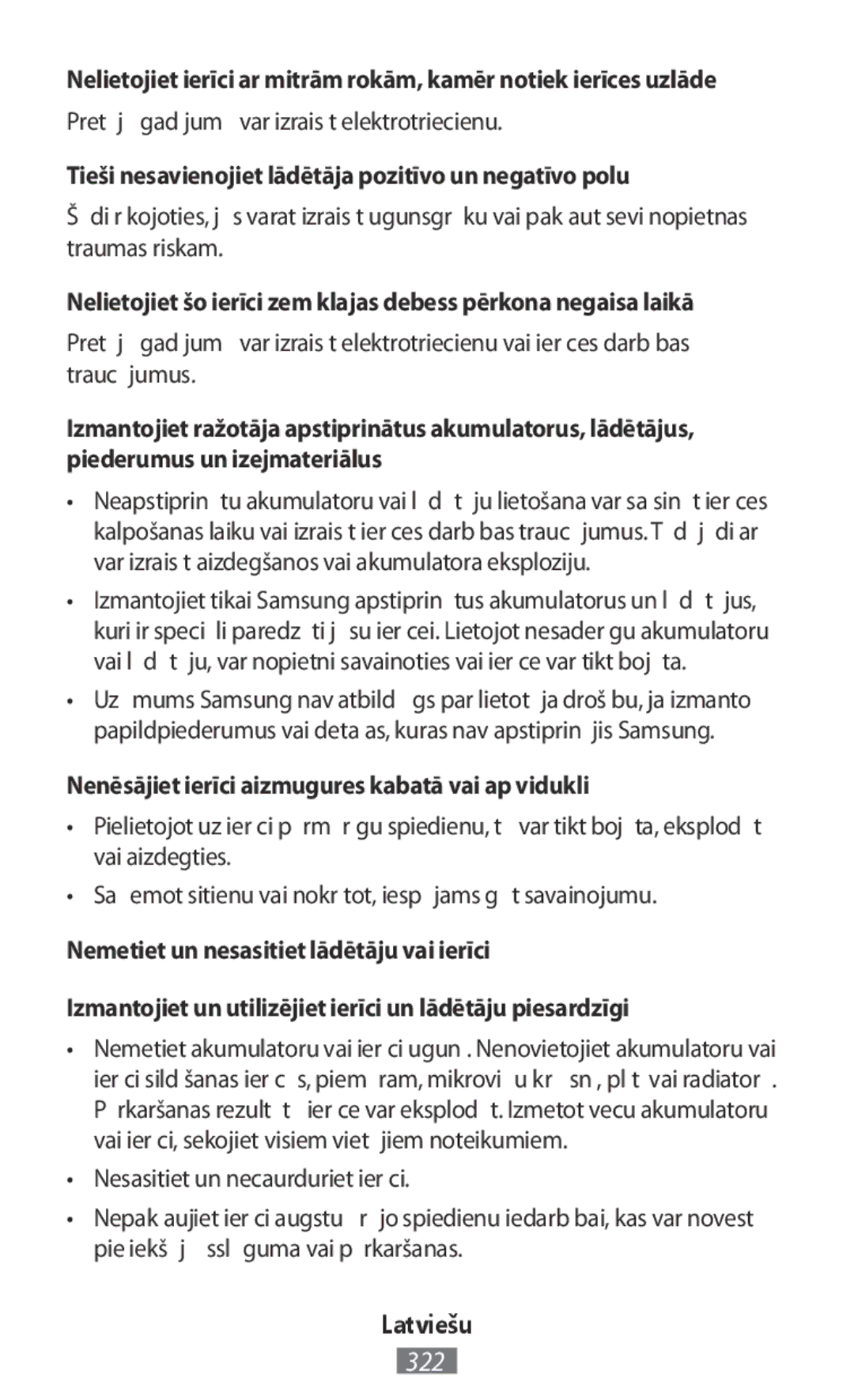 Samsung EO-SG930CBEGRU, EO-BG920BLEGWW, EO-BG920BFEGWW manual Tieši nesavienojiet lādētāja pozitīvo un negatīvo polu 